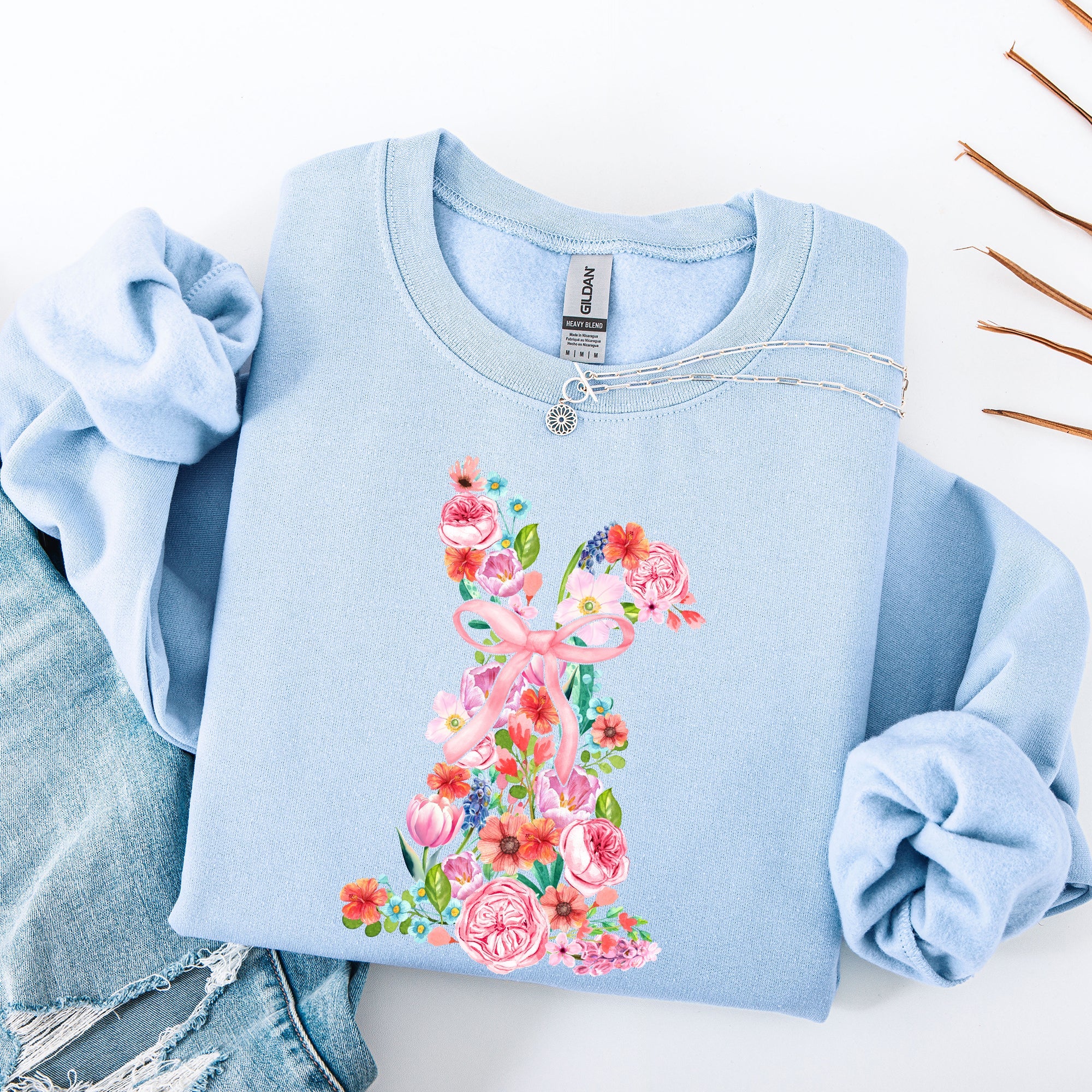 Colorful Floral Easter Bunny Jesus Rabbit Holiday Celebration Illustration Sweatshirt
