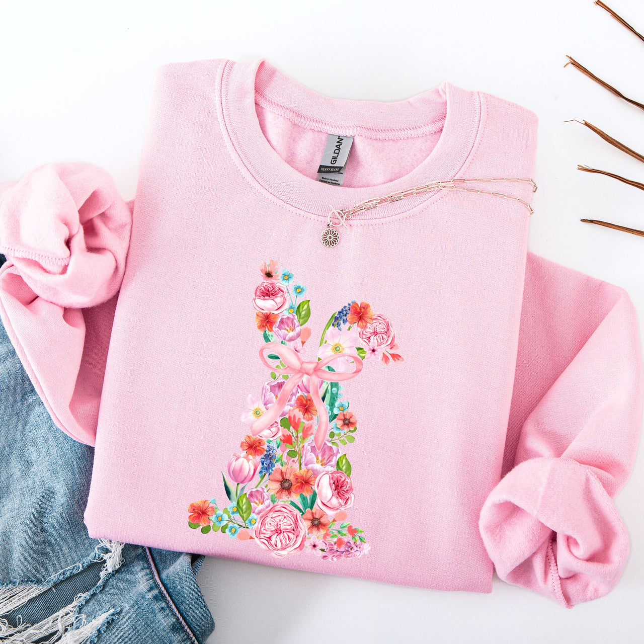 Colorful Floral Easter Bunny Jesus Rabbit Holiday Celebration Illustration Sweatshirt