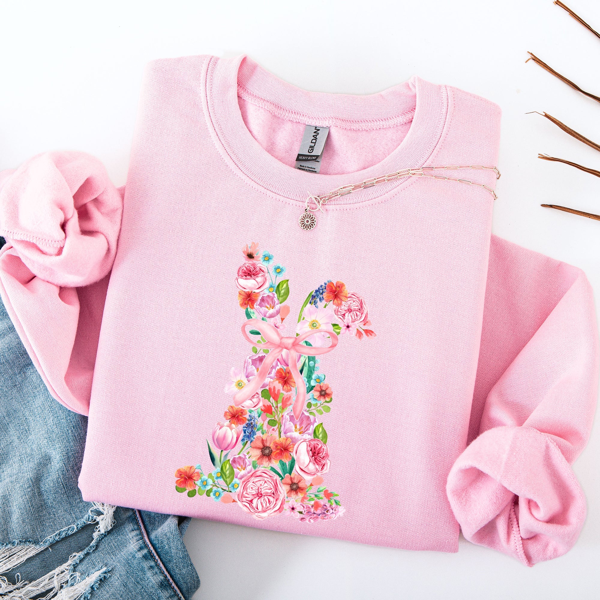 Colorful Floral Easter Bunny Jesus Rabbit Holiday Celebration Illustration Sweatshirt