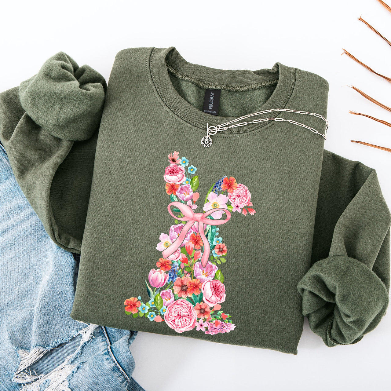 Colorful Floral Easter Bunny Jesus Rabbit Holiday Celebration Illustration Sweatshirt