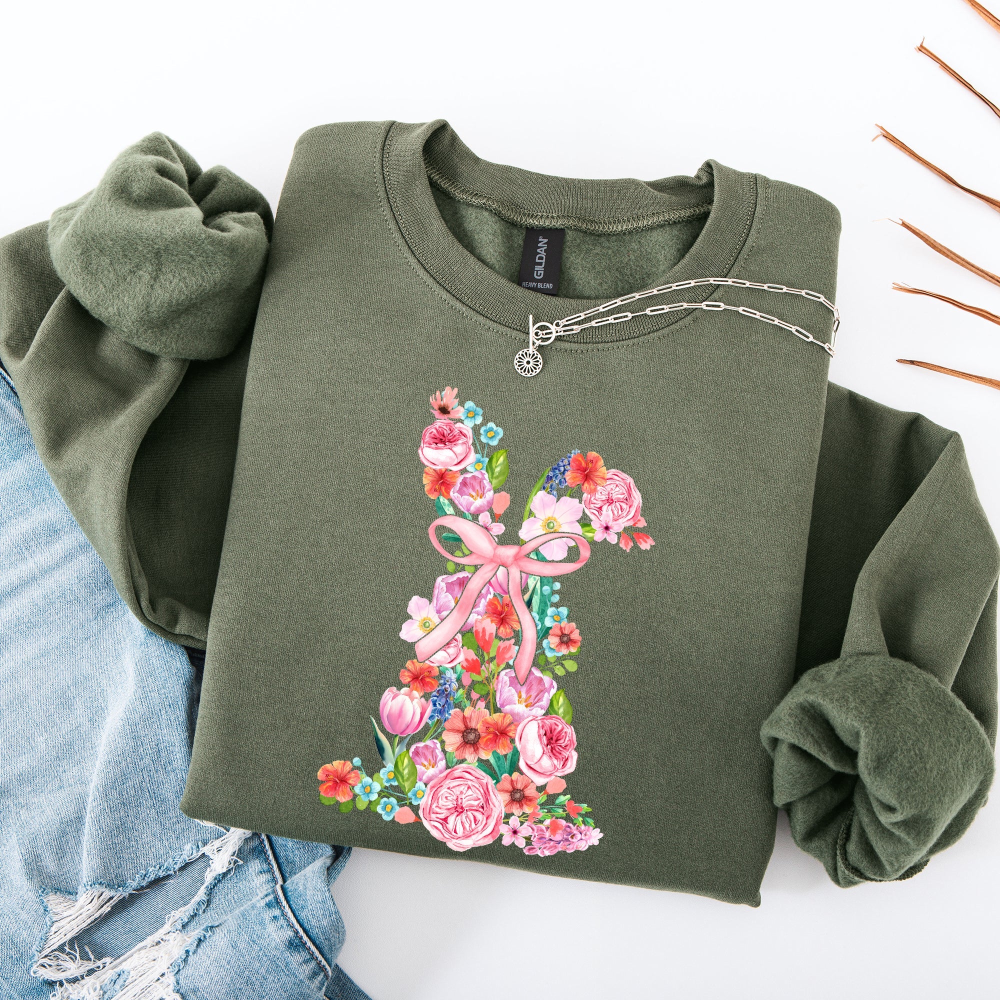 Colorful Floral Easter Bunny Jesus Rabbit Holiday Celebration Illustration Sweatshirt
