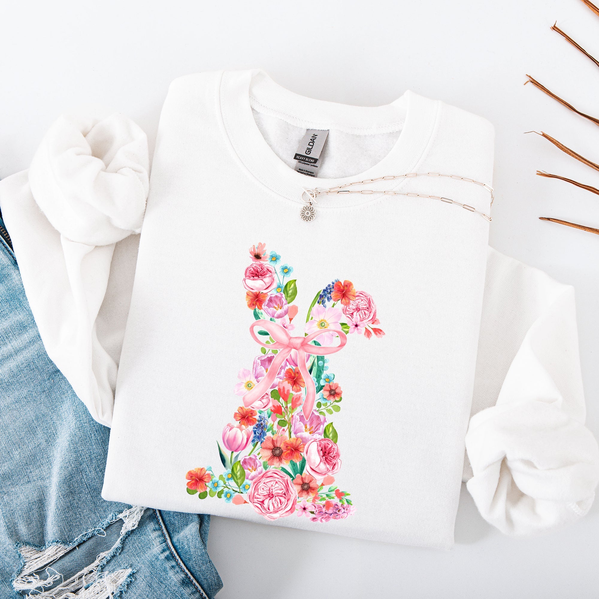 Colorful Floral Easter Bunny Jesus Rabbit Holiday Celebration Illustration Sweatshirt