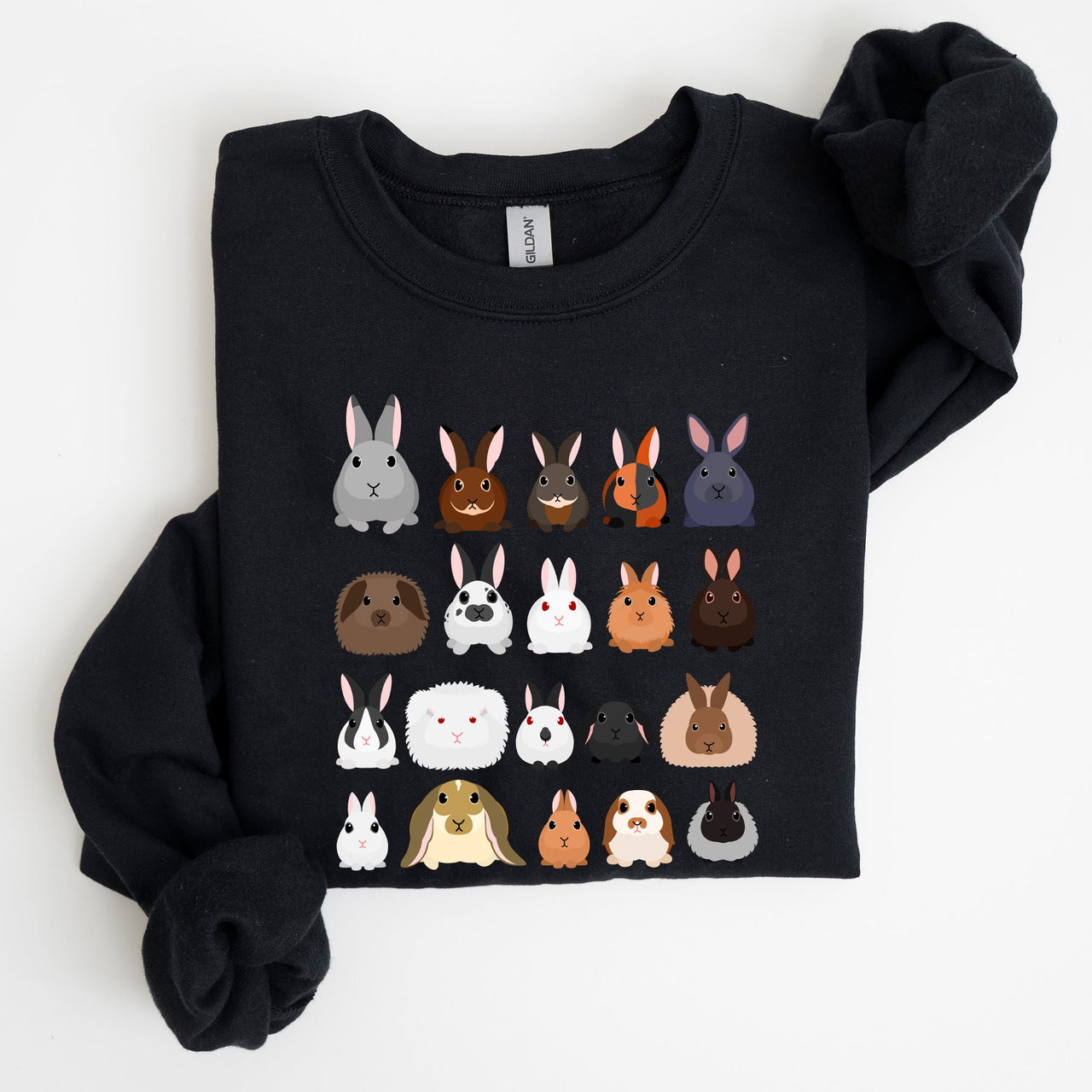 Colorful Rabbit Breeds, Rabbits In A Row, Easter Collection Artwork Featuring Playful Rabbits Graphic Sweatshirt