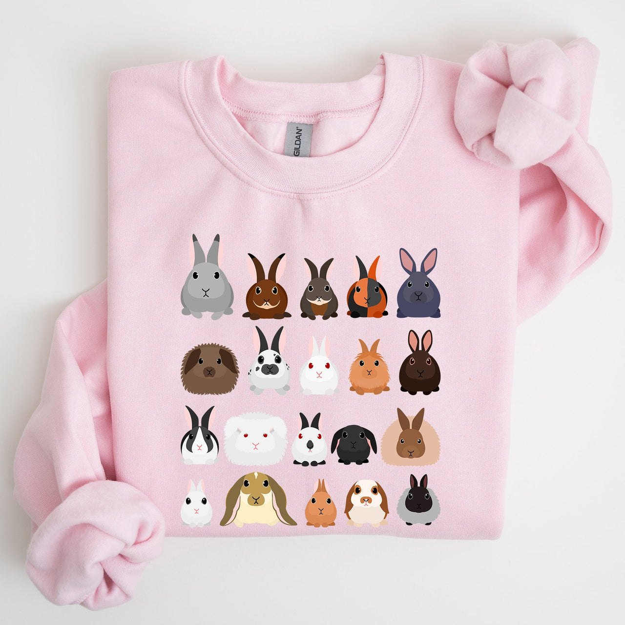 Colorful Rabbit Breeds, Rabbits In A Row, Easter Collection Artwork Featuring Playful Rabbits Graphic Sweatshirt