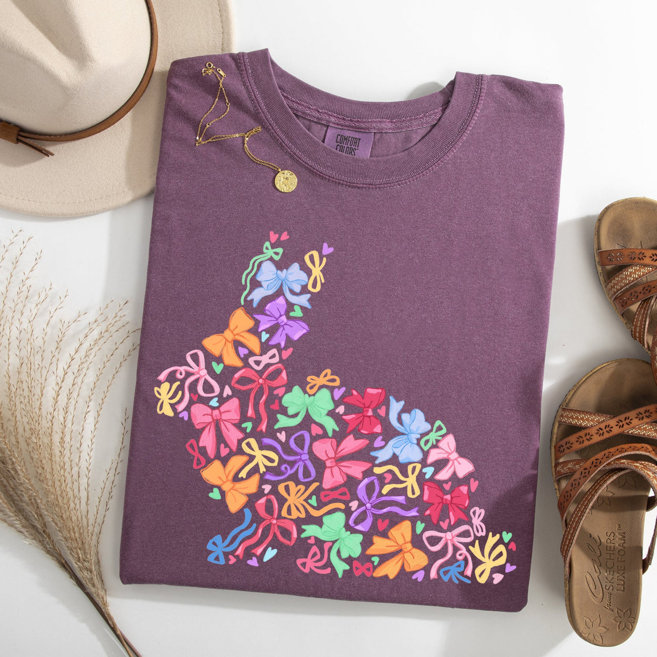 Colorful Ribbons Easter Bunny Jesus Holiday Scene With Classic Religious Imagery Comfort Colors Tee