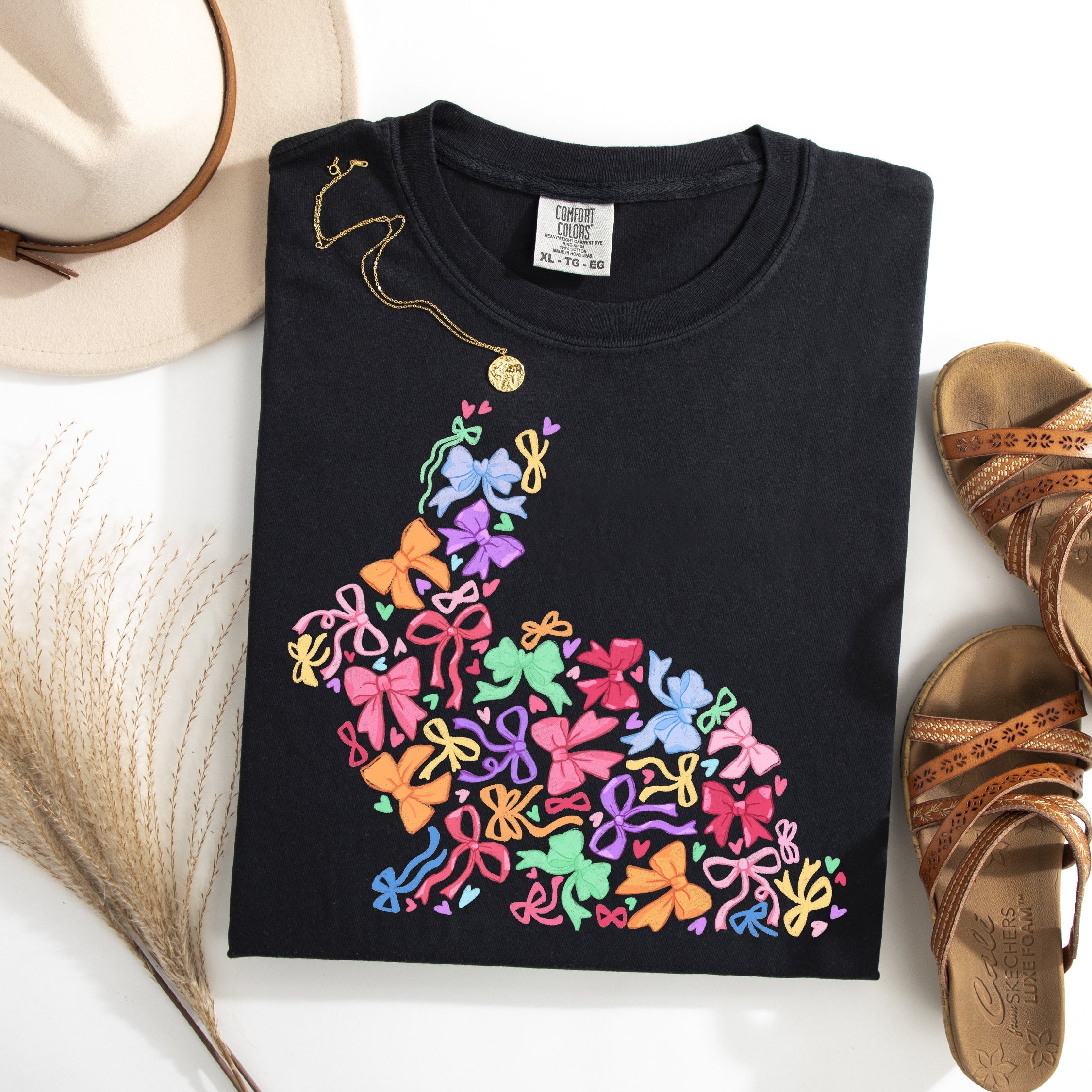 Colorful Ribbons Easter Bunny Jesus Holiday Scene With Classic Religious Imagery Comfort Colors Tee
