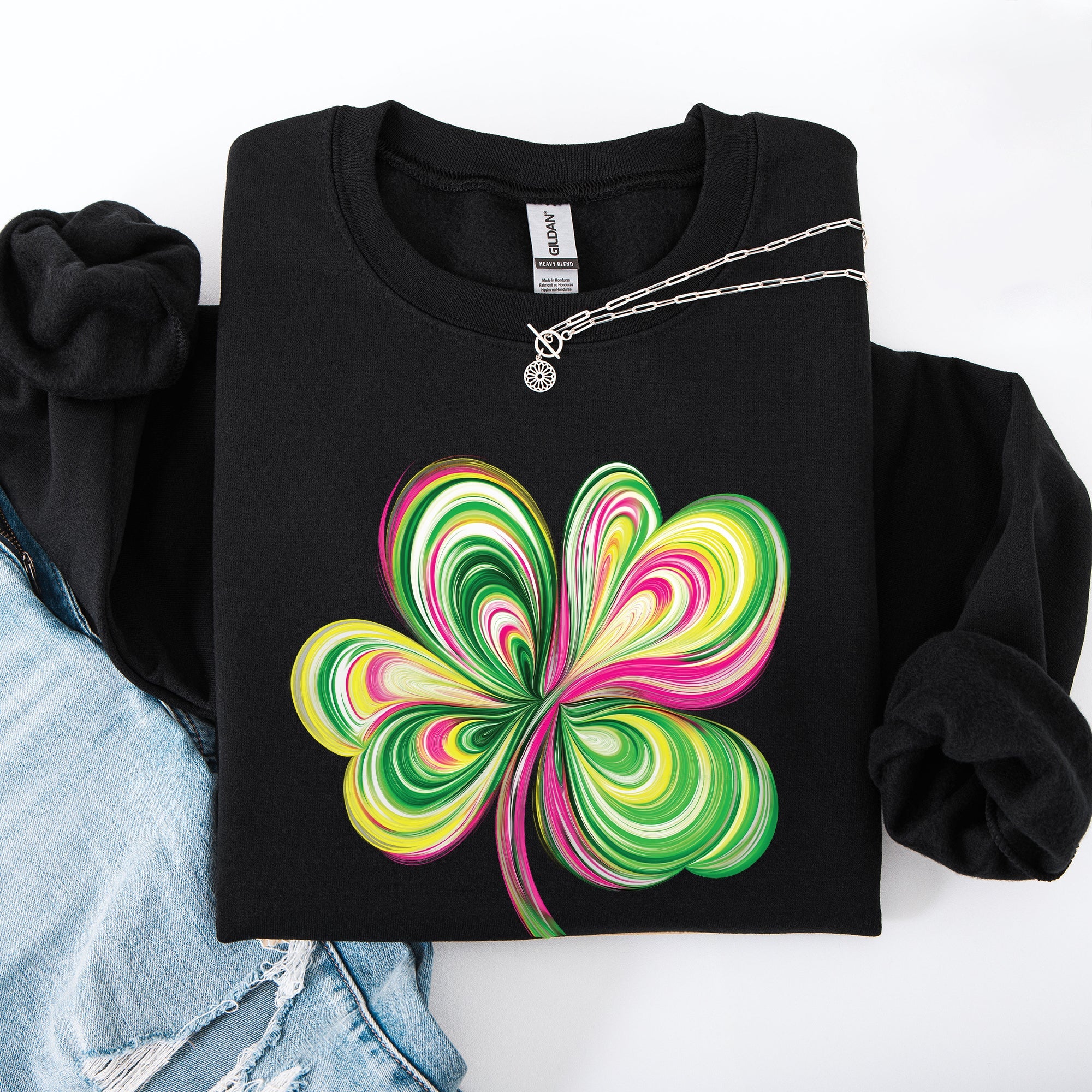 Colorful Painted St Patrick's Day Shamrock Clover Lucky Leprechaun Graphic Sweatshirt