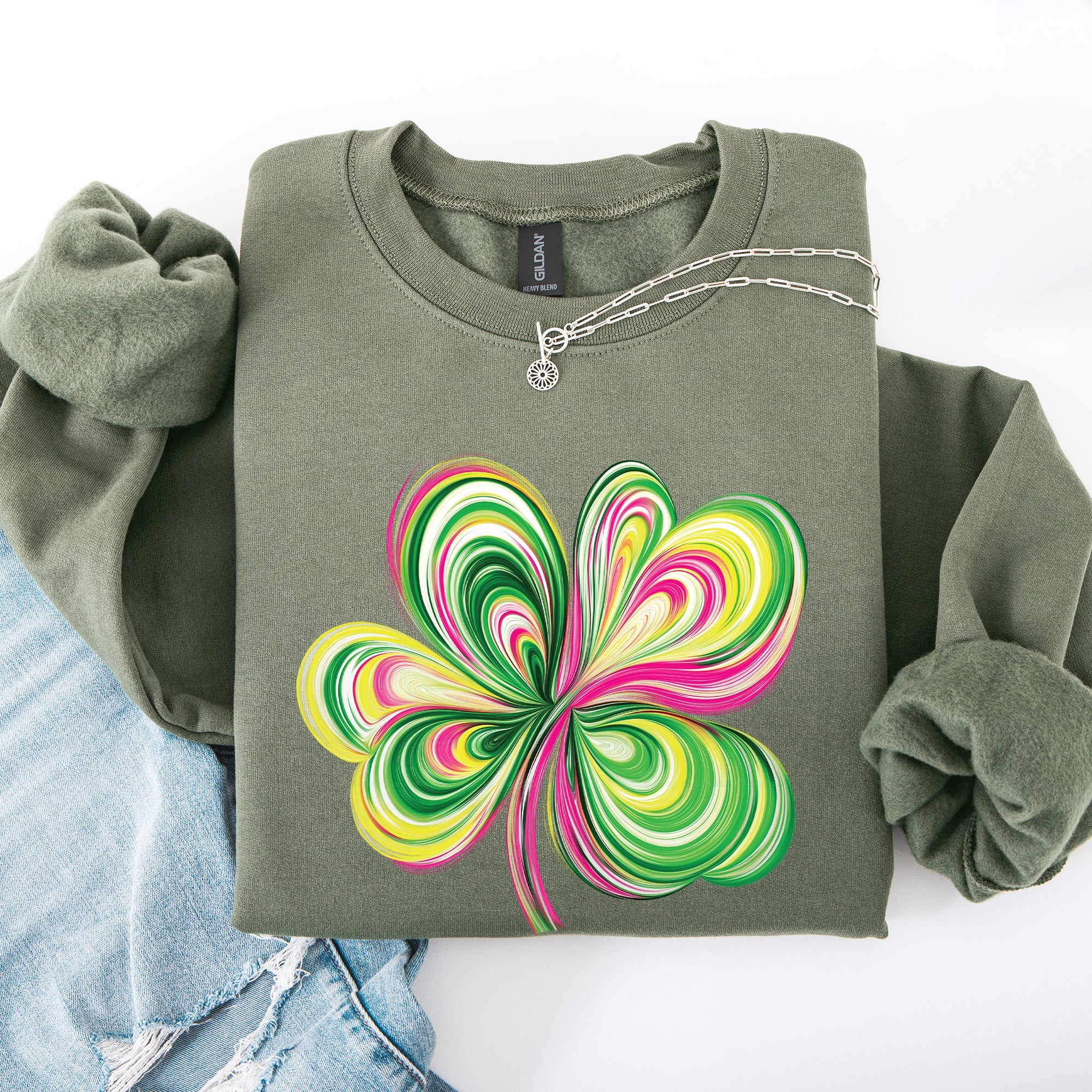 Colorful Painted St Patrick's Day Shamrock Clover Lucky Leprechaun Graphic Sweatshirt
