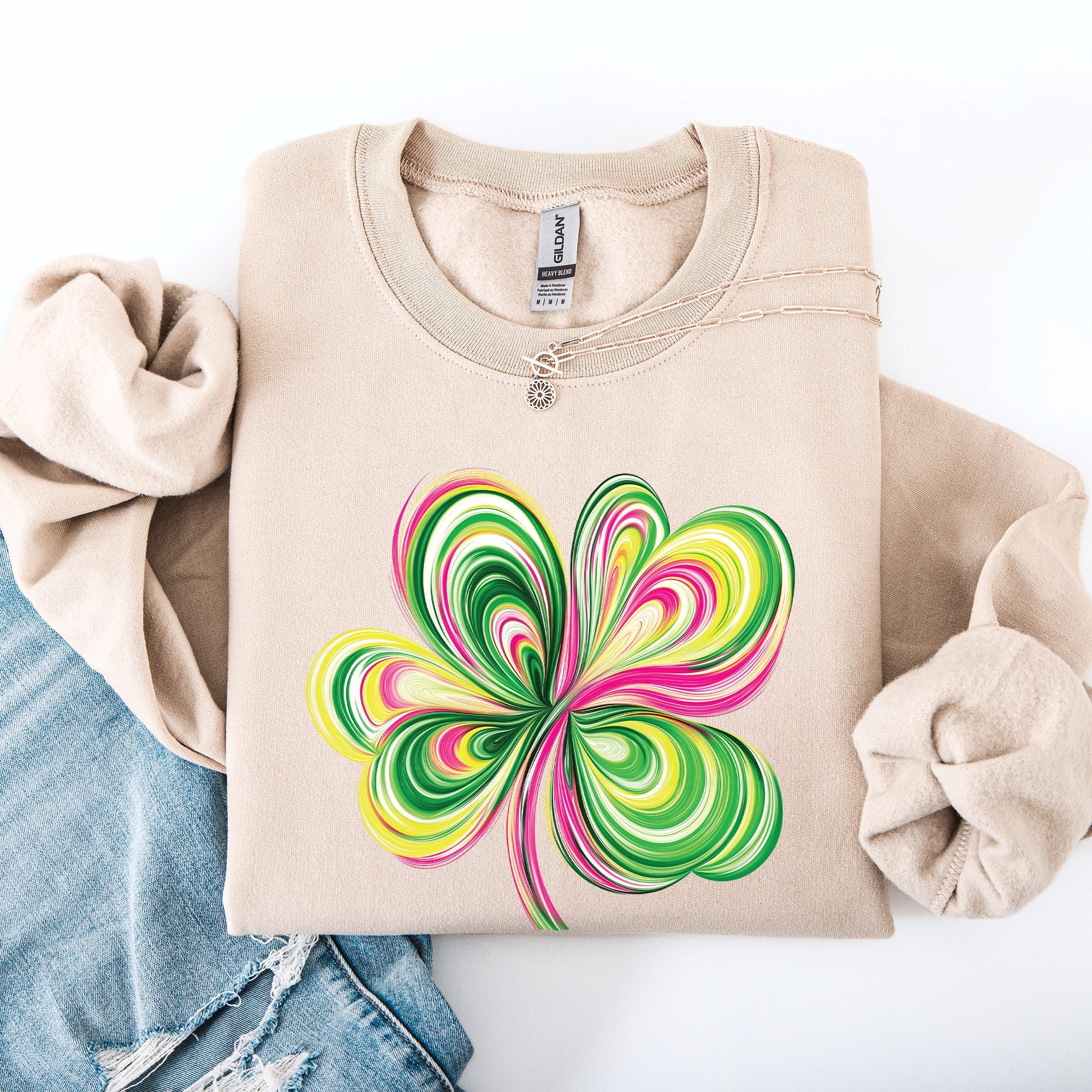Colorful Painted St Patrick's Day Shamrock Clover Lucky Leprechaun Graphic Sweatshirt
