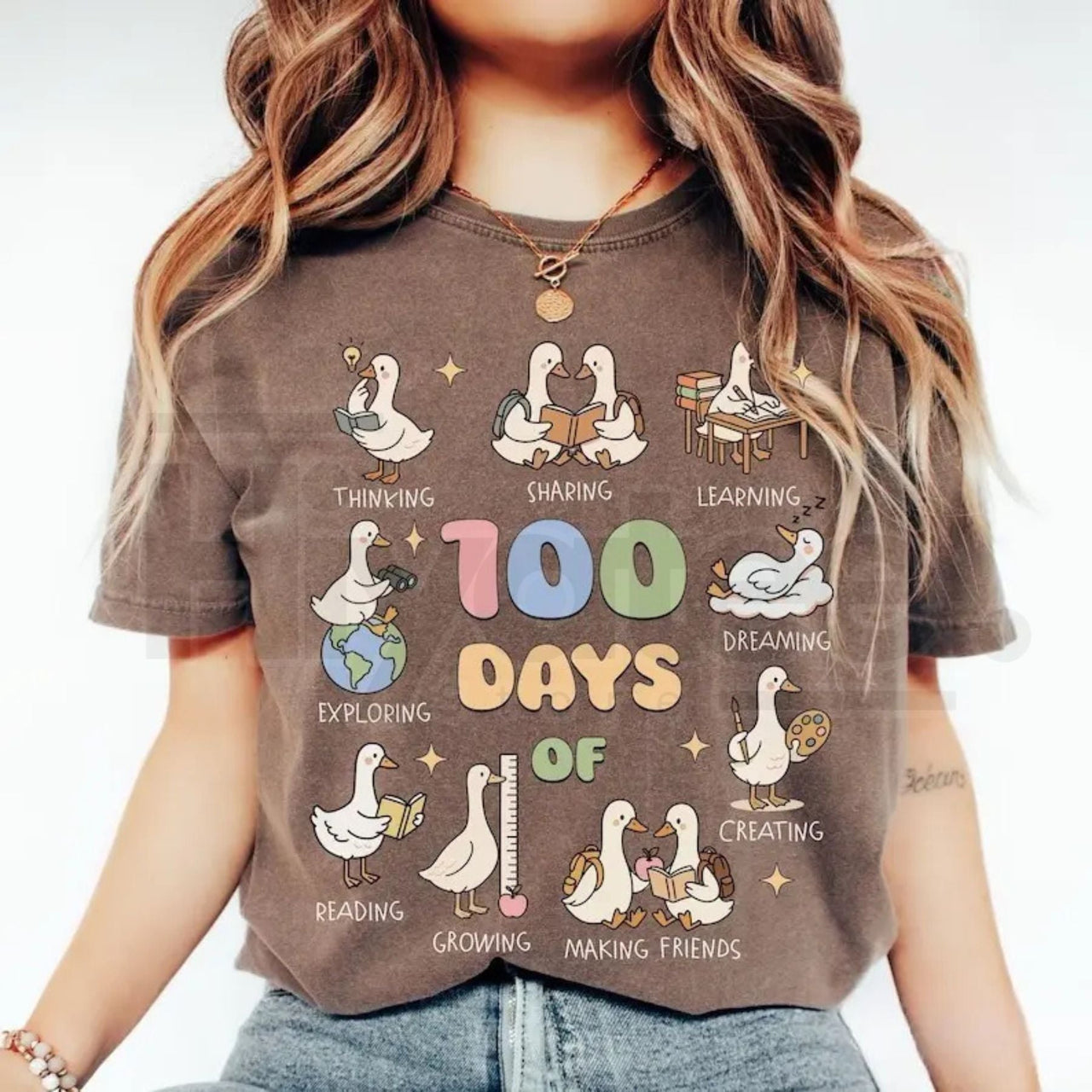Comfort Colors® 100 Days of School Goose Teacher T-Shirt – Cute Classroom Tee, Funny 100th Day Activities Top