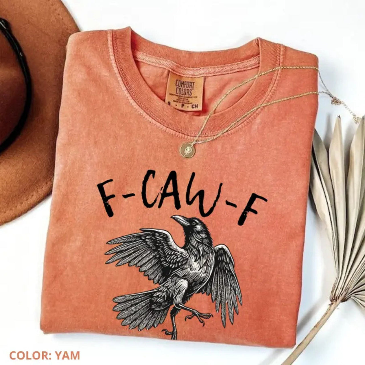 Comfort Colors F-Caw-F T-Shirt – Funny Raven Crow Halloween Tee, Fall Shirt, Women’s Printed Short Sleeve Shirt