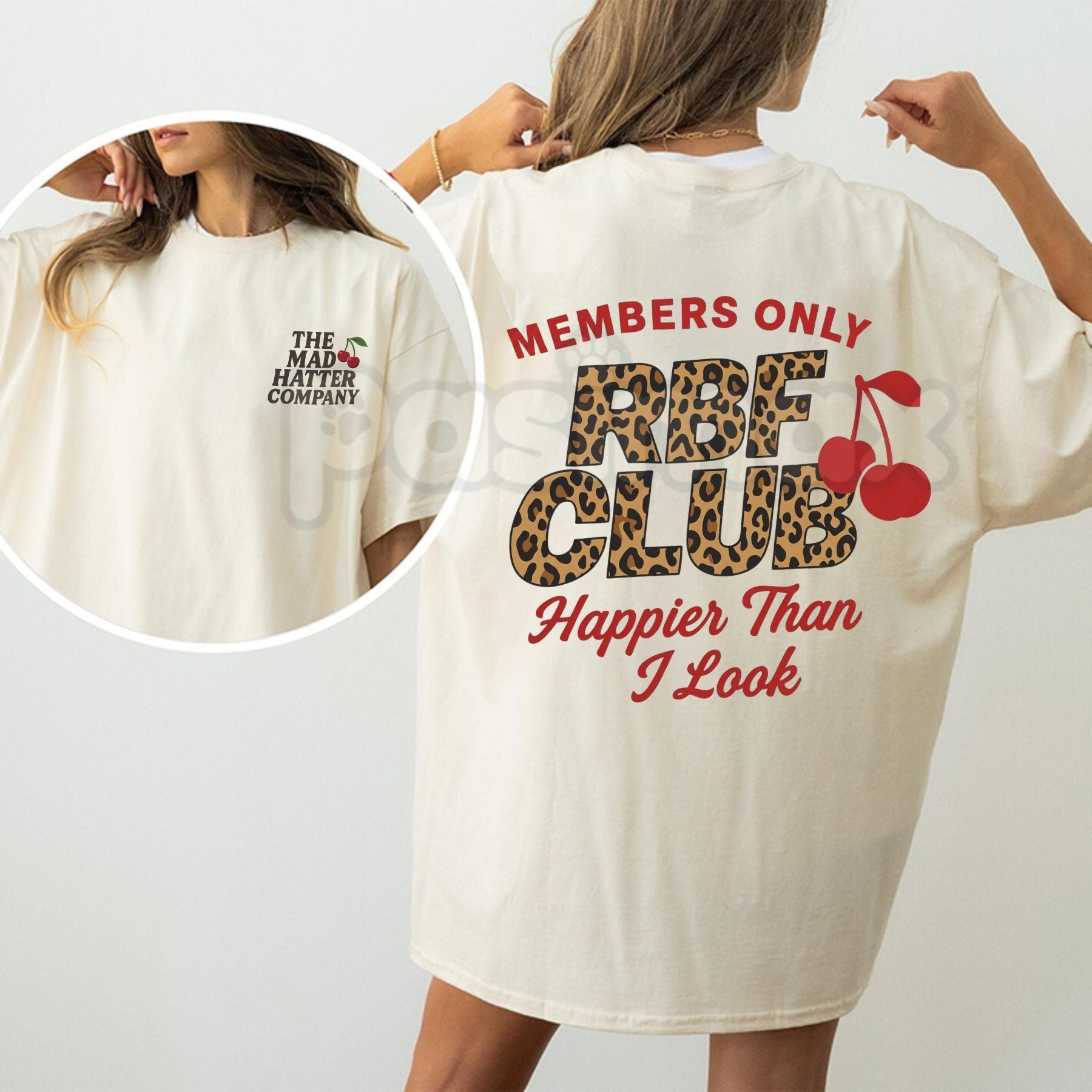 Comfort Colors® RBF Club Leopard Cherry T-Shirt – Retro Coquette Aesthetic Tee, Sarcastic Resting Bitch Face Shirt, Trendy Leopard Print Bow Graphic Top