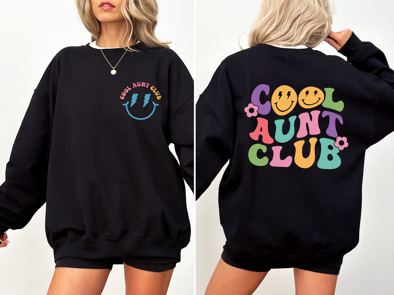 Cool Aunt Club Front and Back Print Cozy Fleece Sweatshirt For Everyday Wear All Day Comfort