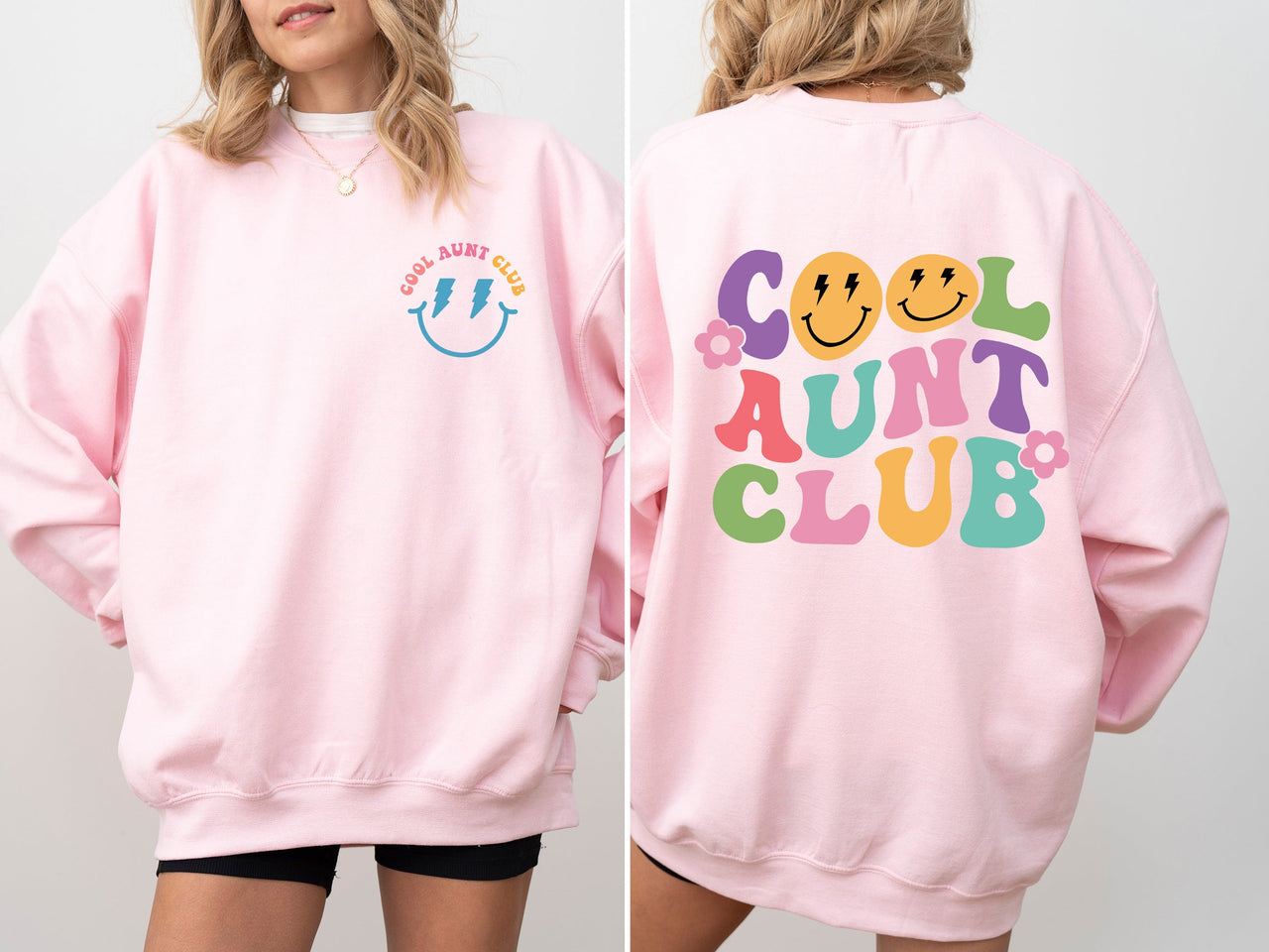 Cool Aunt Club Front and Back Print Cozy Fleece Sweatshirt For Everyday Wear All Day Comfort