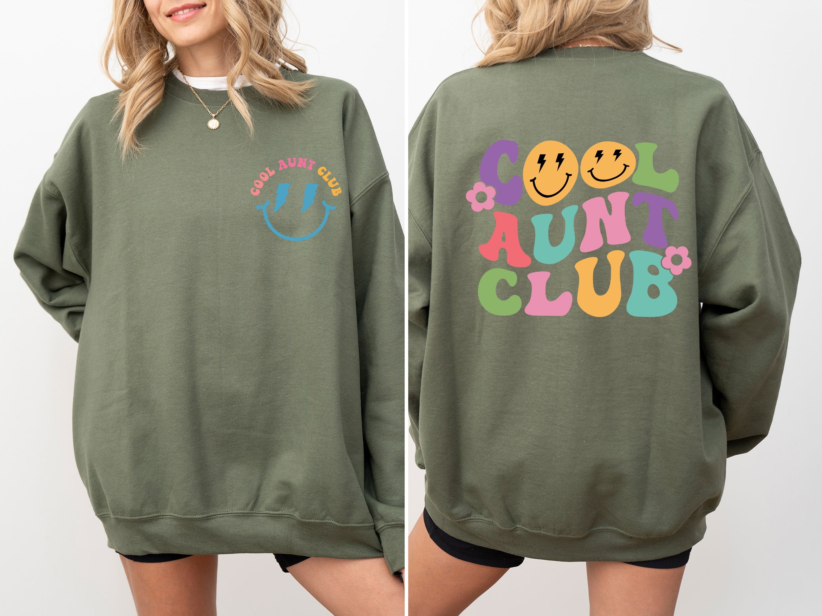 Cool Aunt Club Front and Back Print Cozy Fleece Sweatshirt For Everyday Wear All Day Comfort