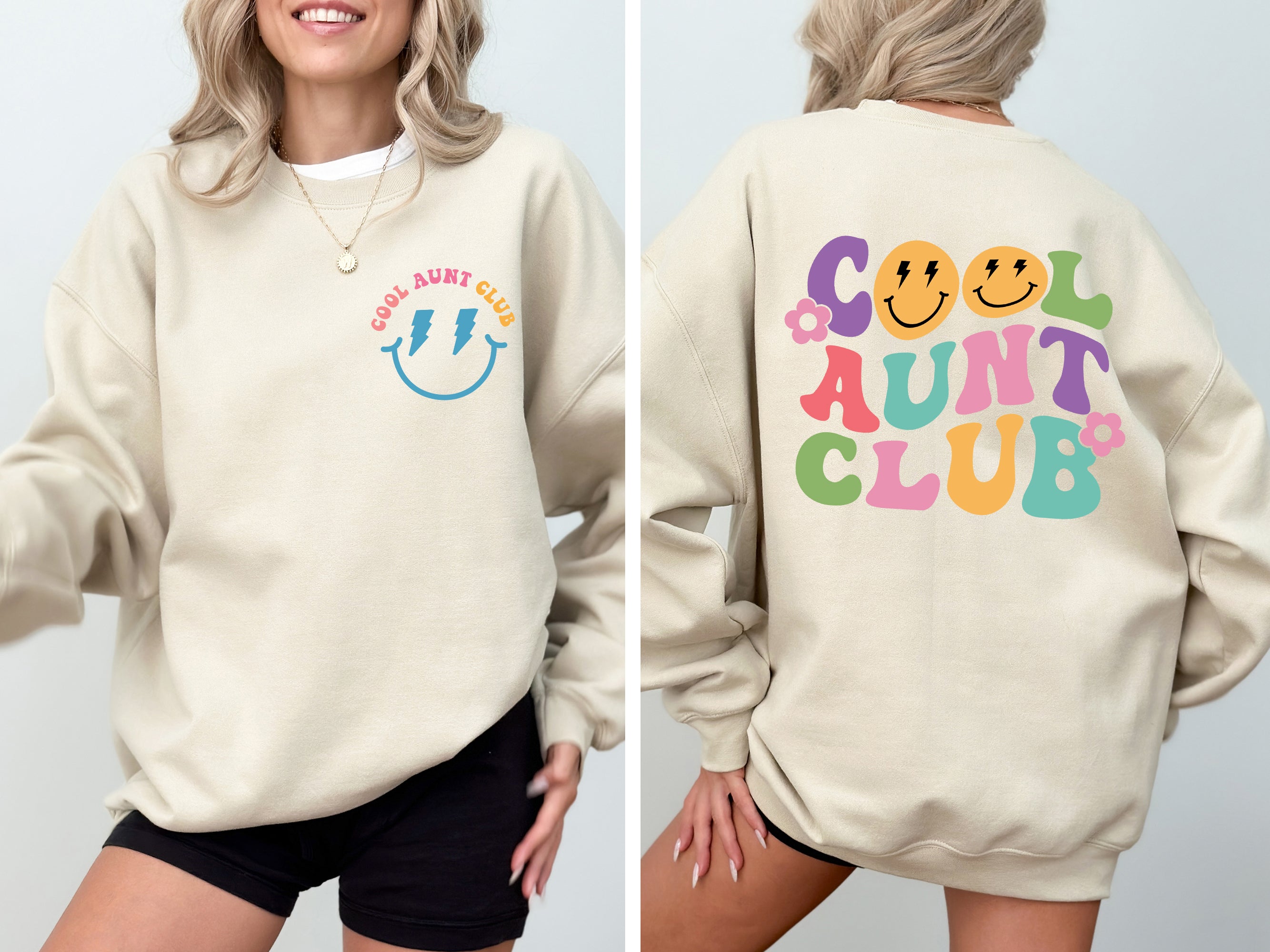 Cool Aunt Club Front and Back Print Cozy Fleece Sweatshirt For Everyday Wear All Day Comfort