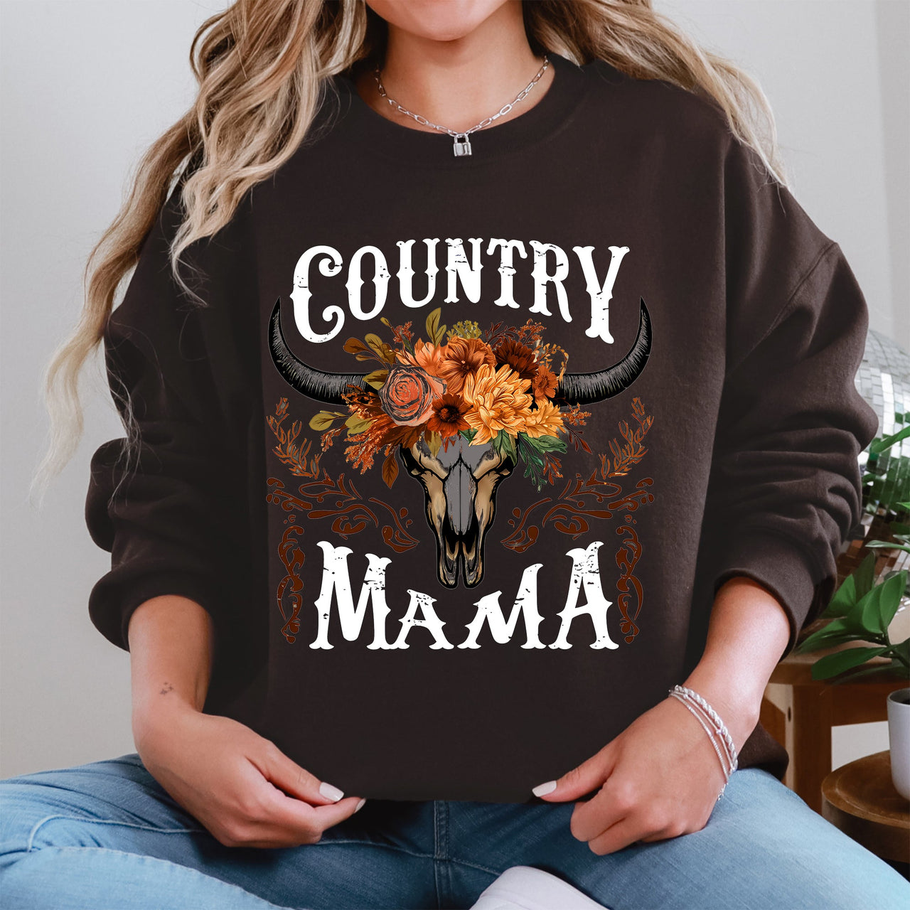 Country Mama Skull Western Country Living Mother's Day Edition Graphic Sweatshirt