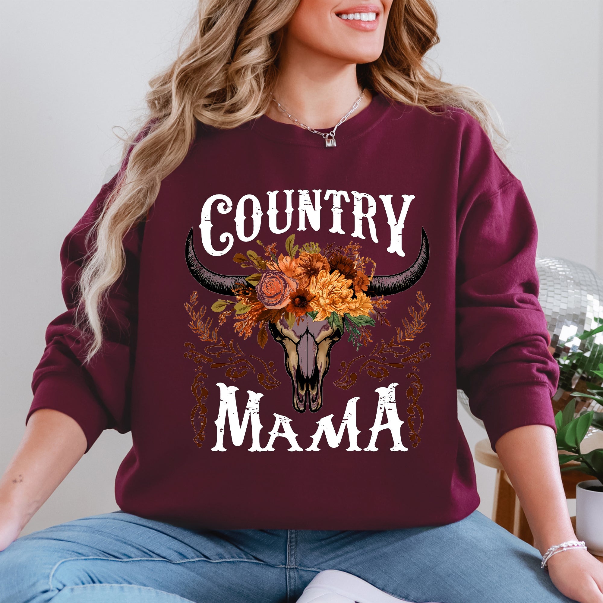 Country Mama Skull Western Country Living Mother's Day Edition Graphic Sweatshirt