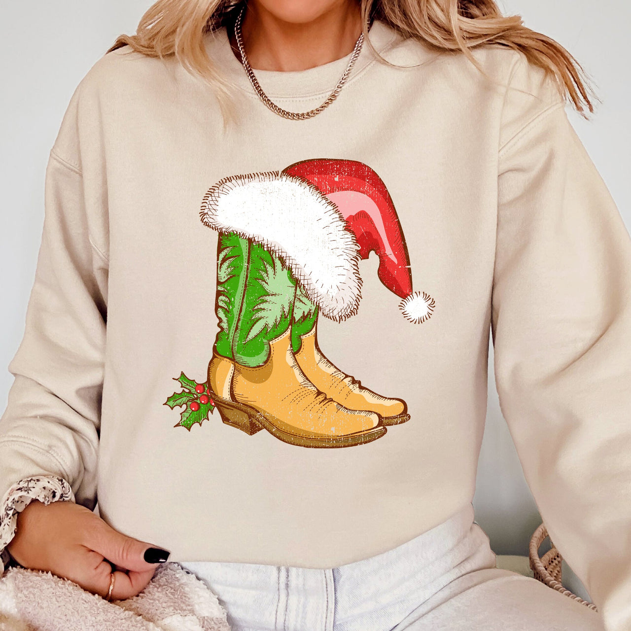 Cowboy Boots Christmas Santa Country Western Xmas Holiday Edition Limited Sweatshirt