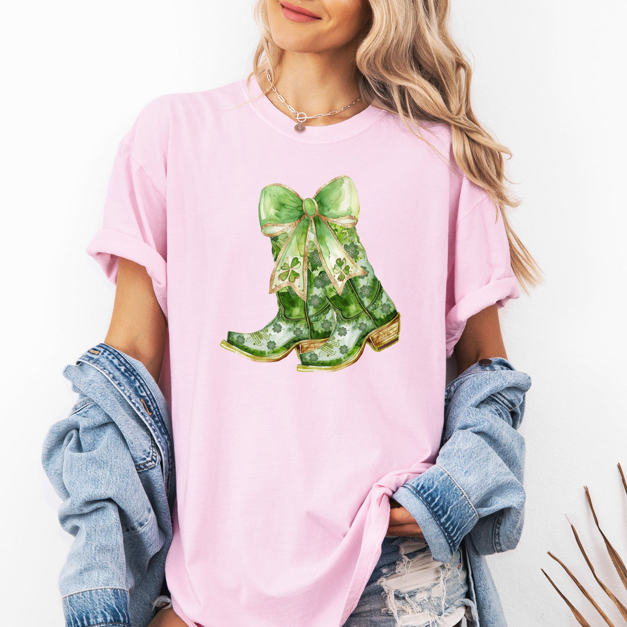 Cowboy Boots St Patrick's Day Shamrock Clover Lucky Leprechaun Comfort Colors Tee
