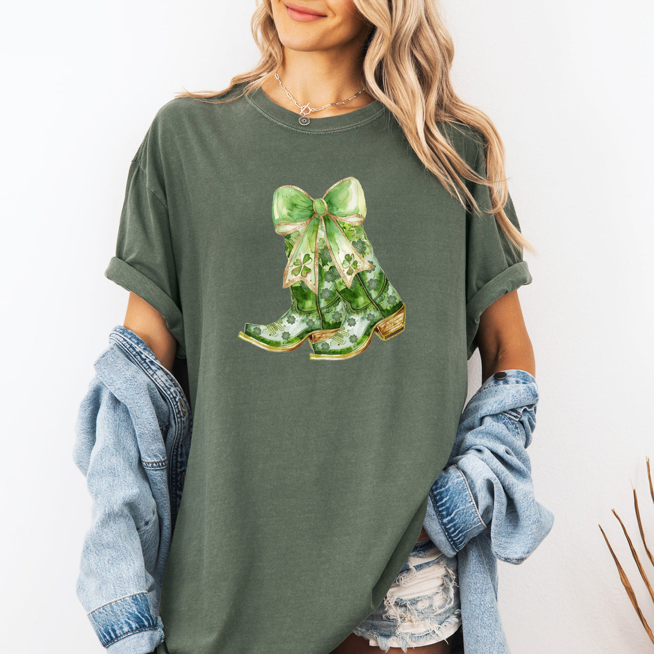 Cowboy Boots St Patrick's Day Shamrock Clover Lucky Leprechaun Comfort Colors Tee
