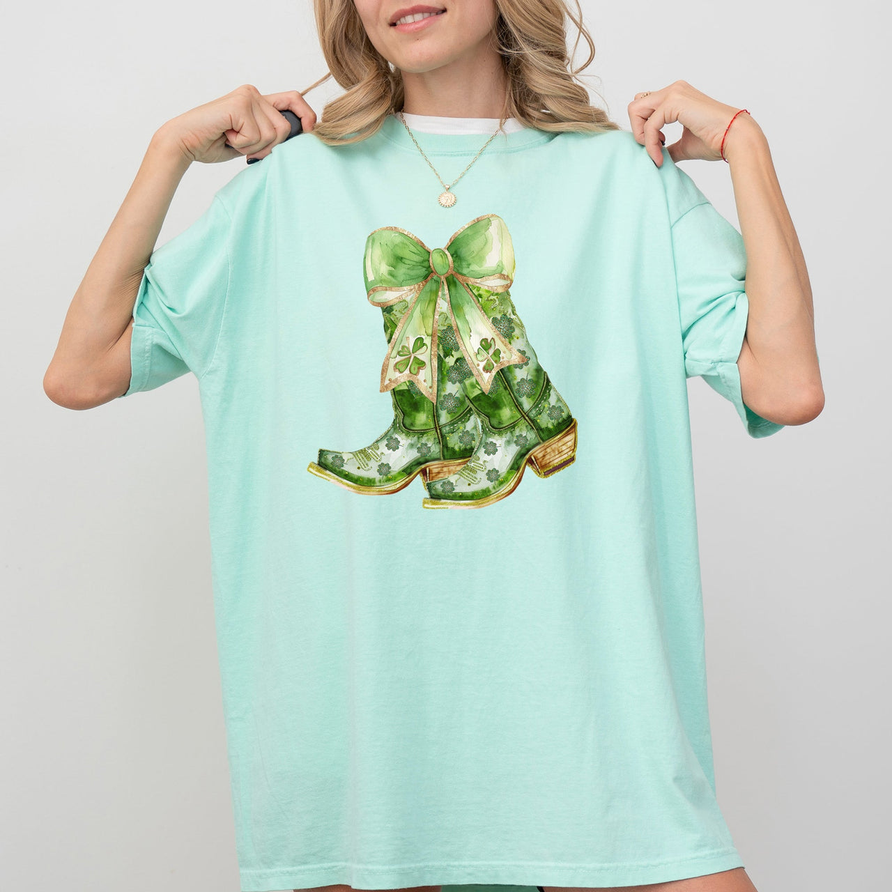 Cowboy Boots St Patrick's Day Shamrock Clover Lucky Leprechaun Comfort Colors Tee