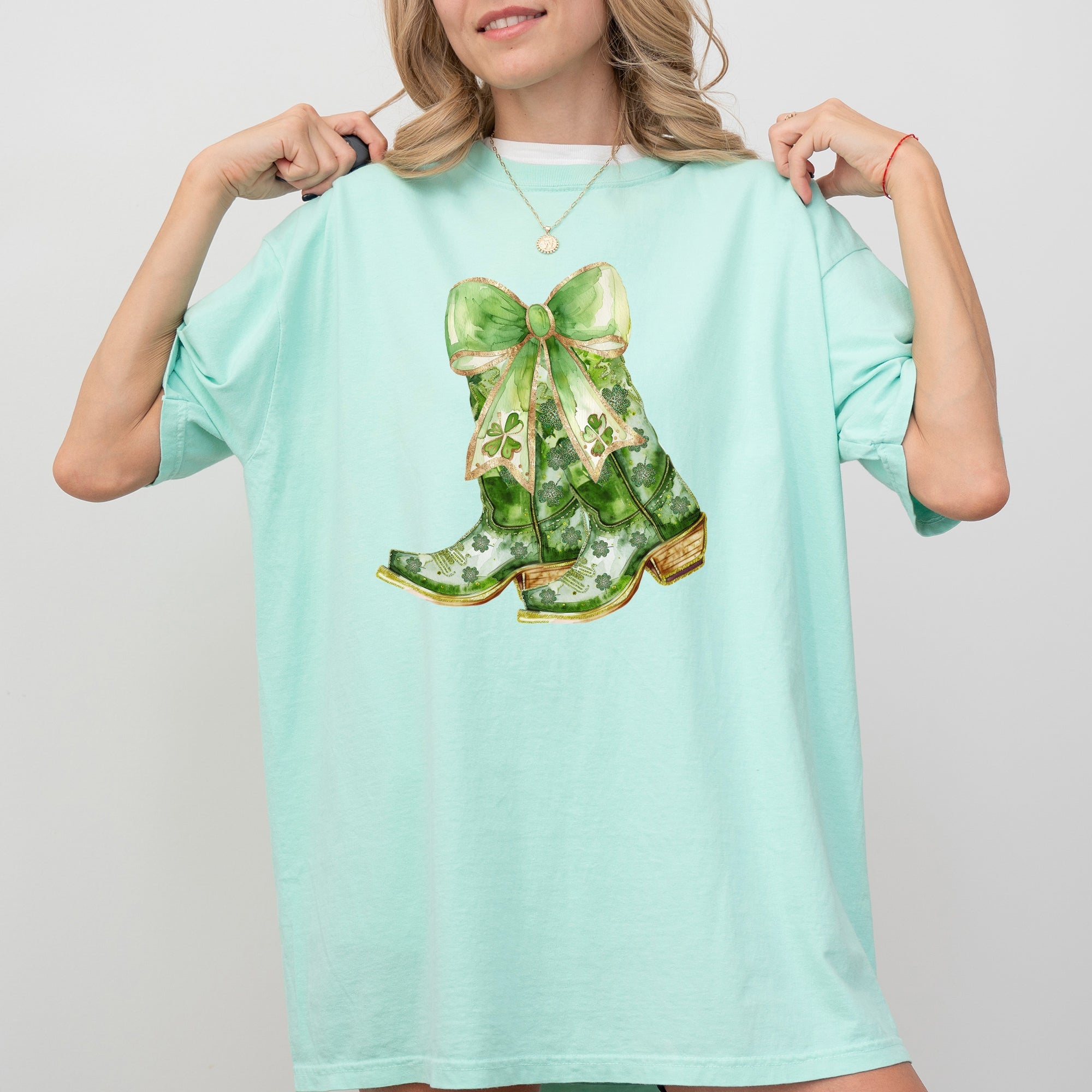 Cowboy Boots St Patrick's Day Shamrock Clover Lucky Leprechaun Comfort Colors Tee