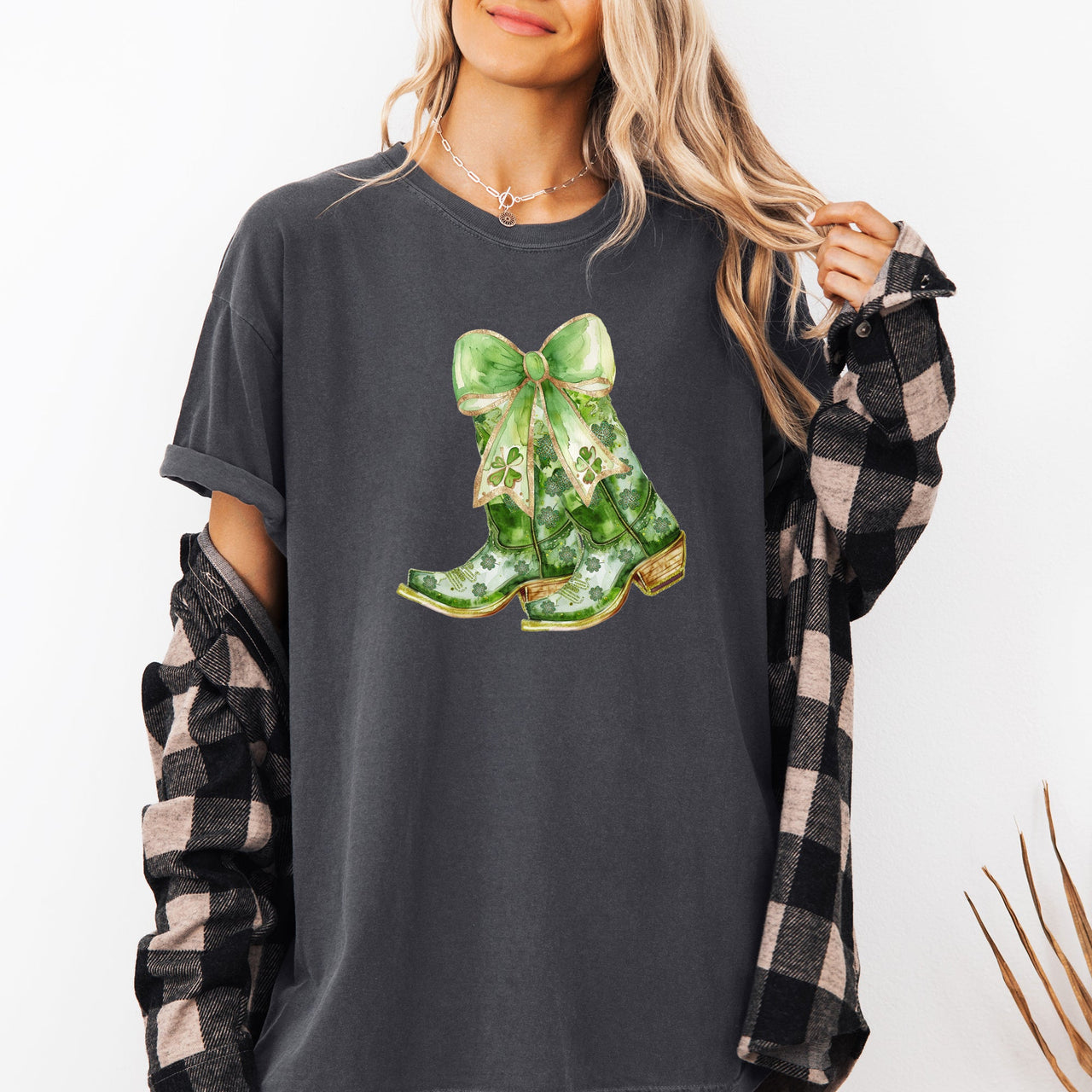 Cowboy Boots St Patrick's Day Shamrock Clover Lucky Leprechaun Comfort Colors Tee