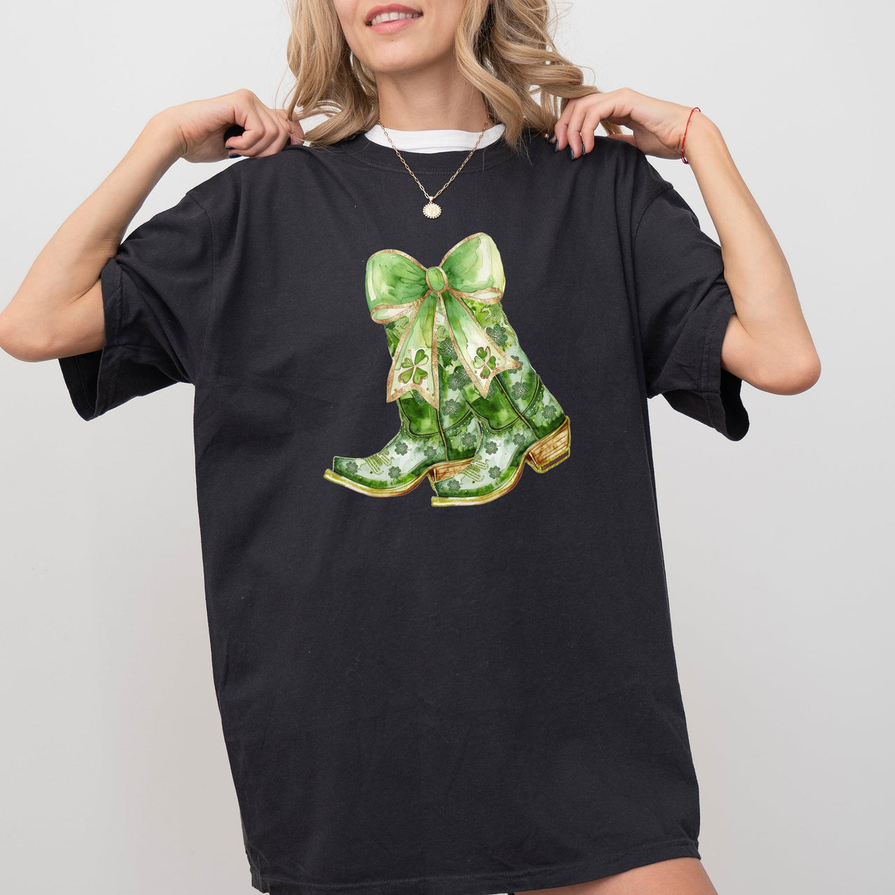 Cowboy Boots St Patrick's Day Shamrock Clover Lucky Leprechaun Comfort Colors Tee