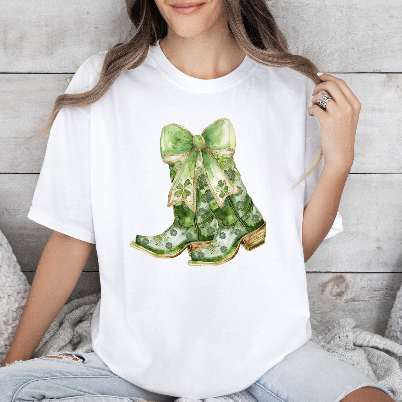 Cowboy Boots St Patrick's Day Shamrock Clover Lucky Leprechaun Comfort Colors Tee