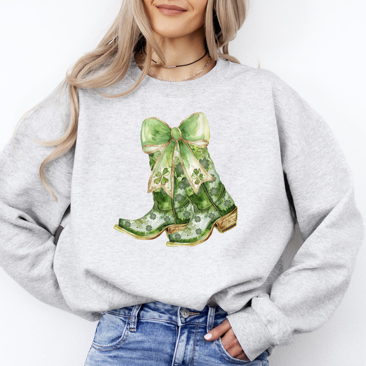 Cowboy Boots St Patrick's Day Shamrock Clover Lucky Leprechaun Festive Traditional Irish Luck Sweatshirt