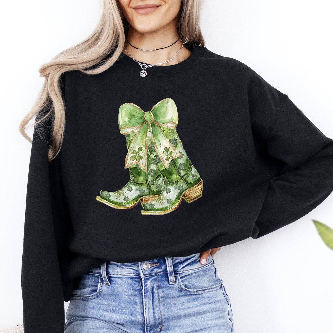 Cowboy Boots St Patrick's Day Shamrock Clover Lucky Leprechaun Festive Traditional Irish Luck Sweatshirt