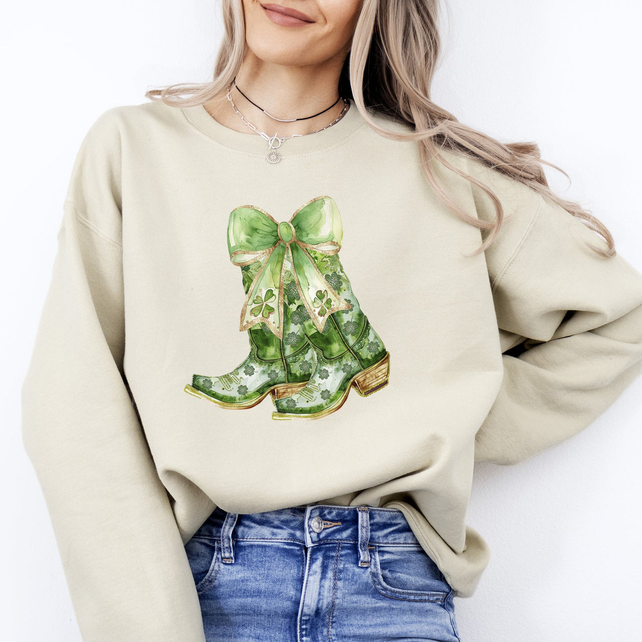 Cowboy Boots St Patrick's Day Shamrock Clover Lucky Leprechaun Festive Traditional Irish Luck Sweatshirt
