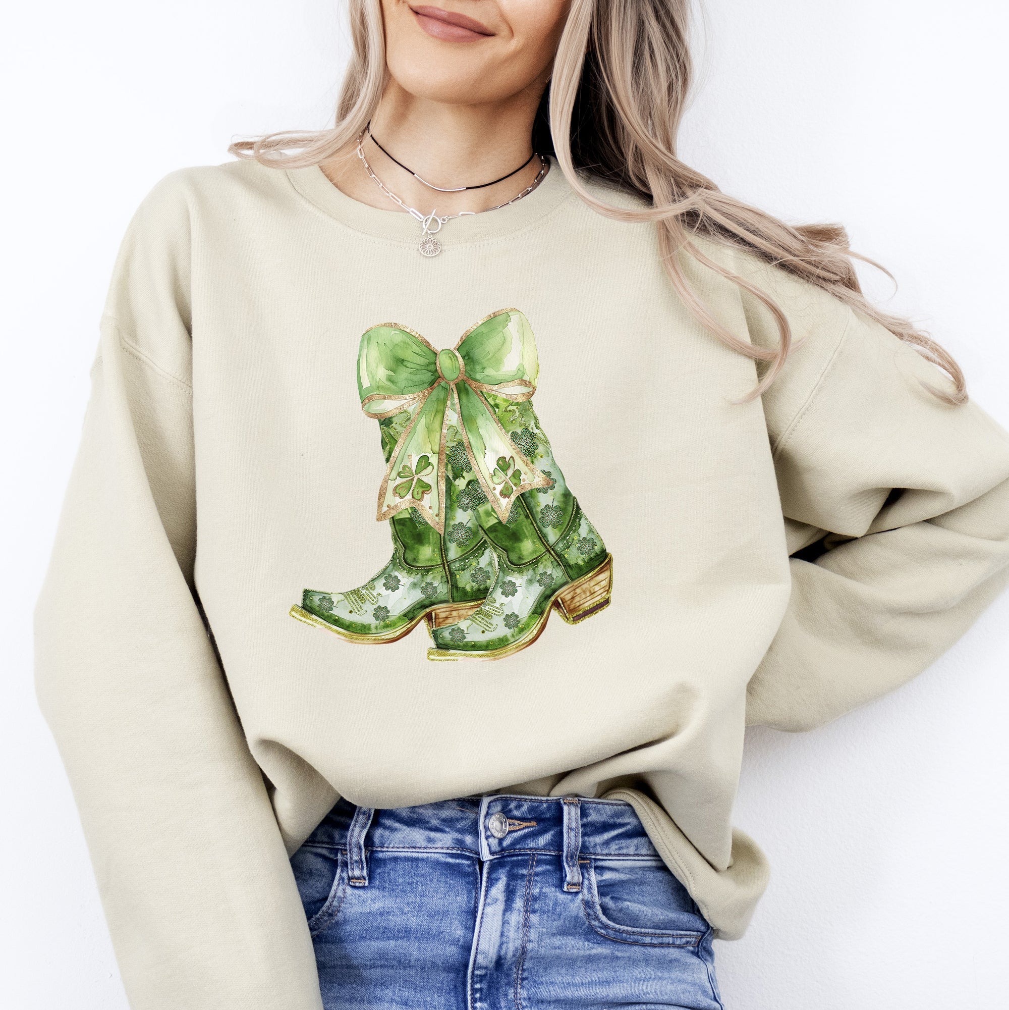 Cowboy Boots St Patrick's Day Shamrock Clover Lucky Leprechaun Festive Traditional Irish Luck Sweatshirt