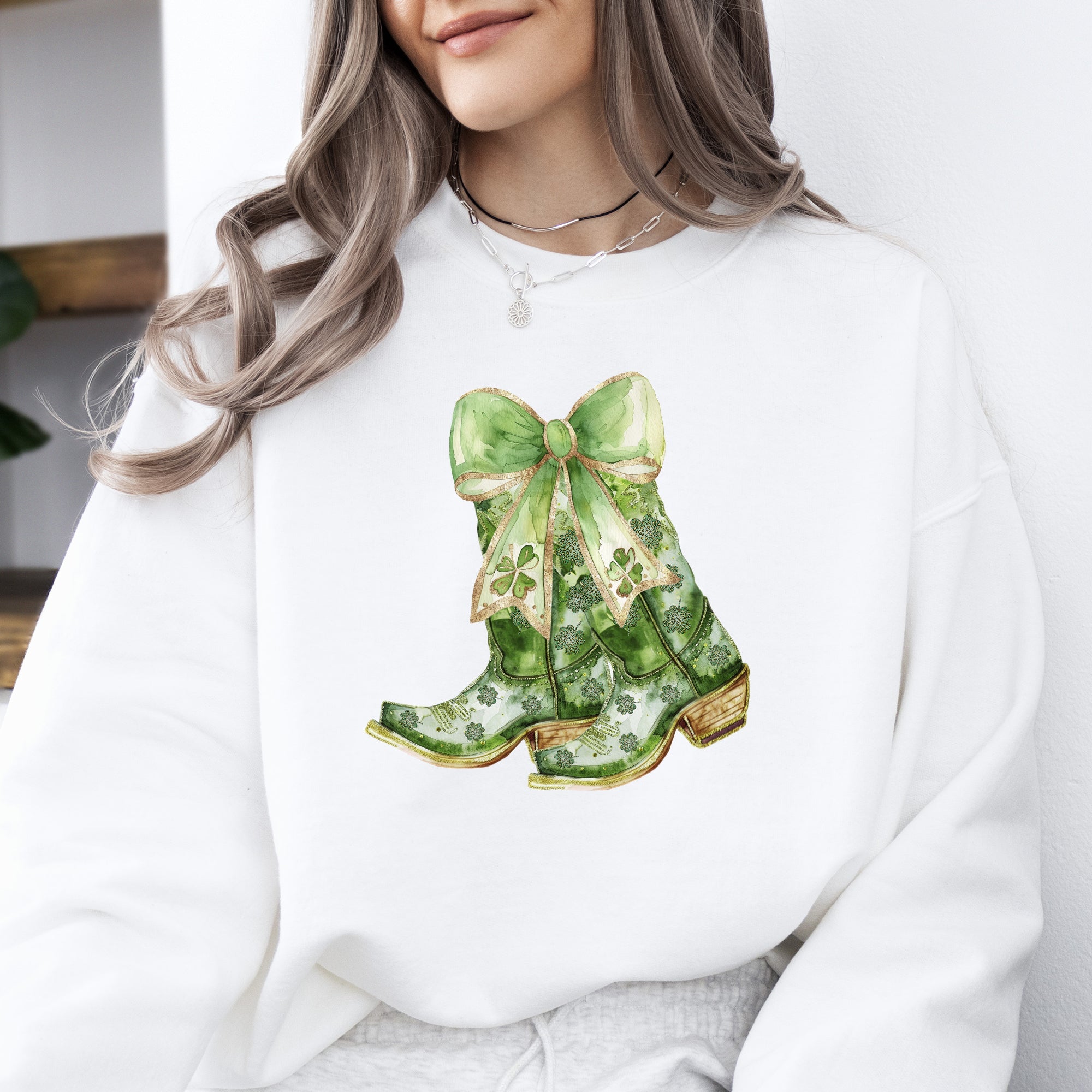 Cowboy Boots St Patrick's Day Shamrock Clover Lucky Leprechaun Festive Traditional Irish Luck Sweatshirt
