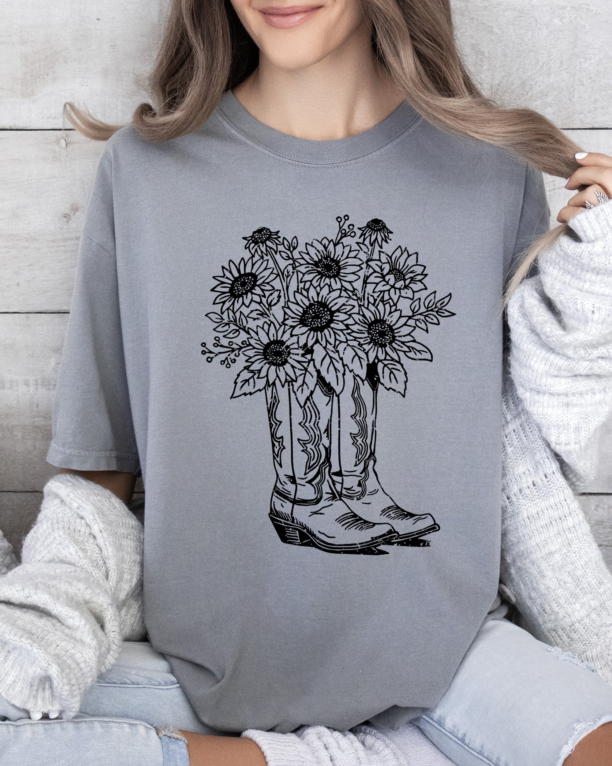 Cowboy Boots And Flowers, Cowgirl, Western, Retro Vibe, Rustic Flair, Western Americana Comfort Colors Tee