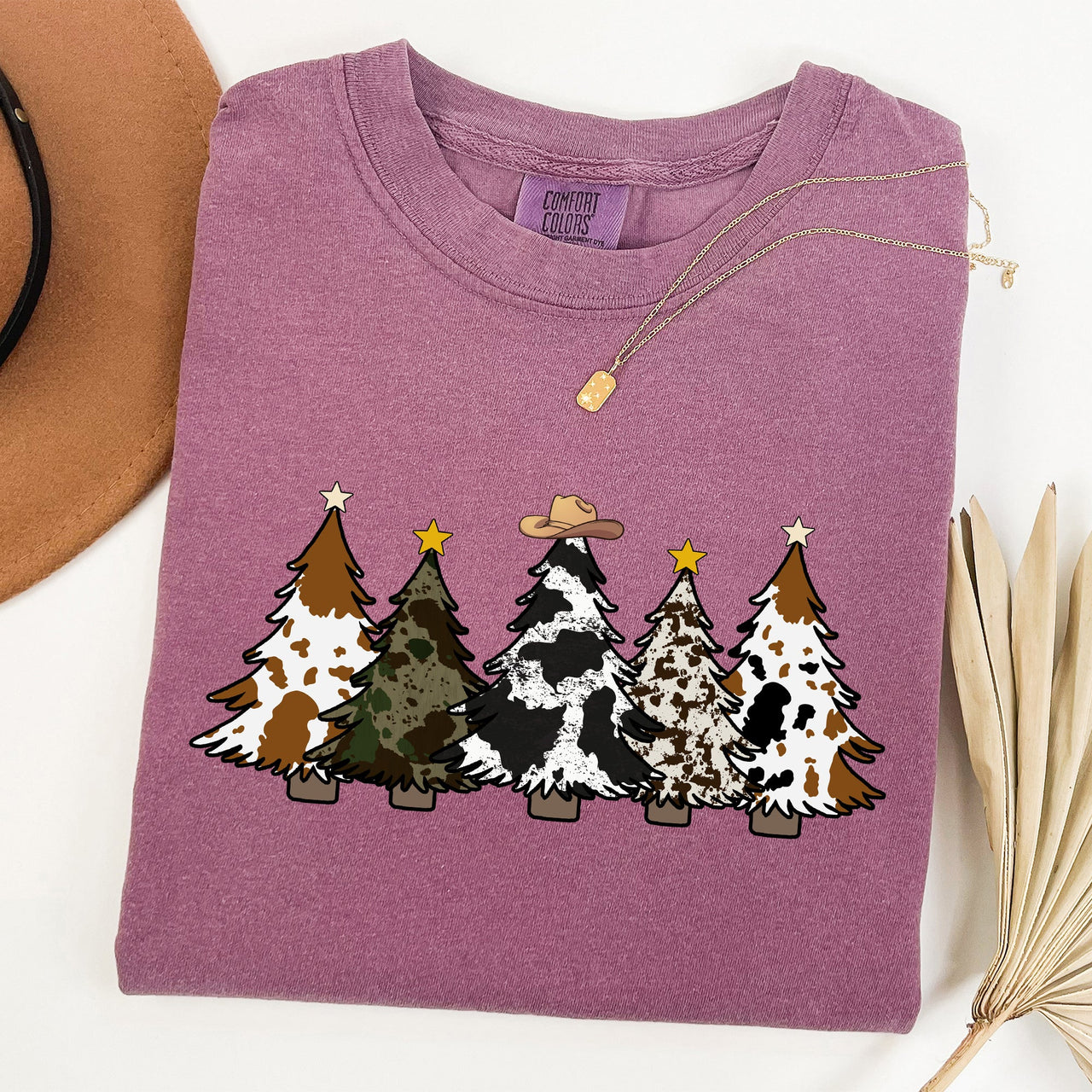 Cowboy Christmas Trees With Winter Snow Santa Silhouette Western Holiday Scene Comfort Colors Tee
