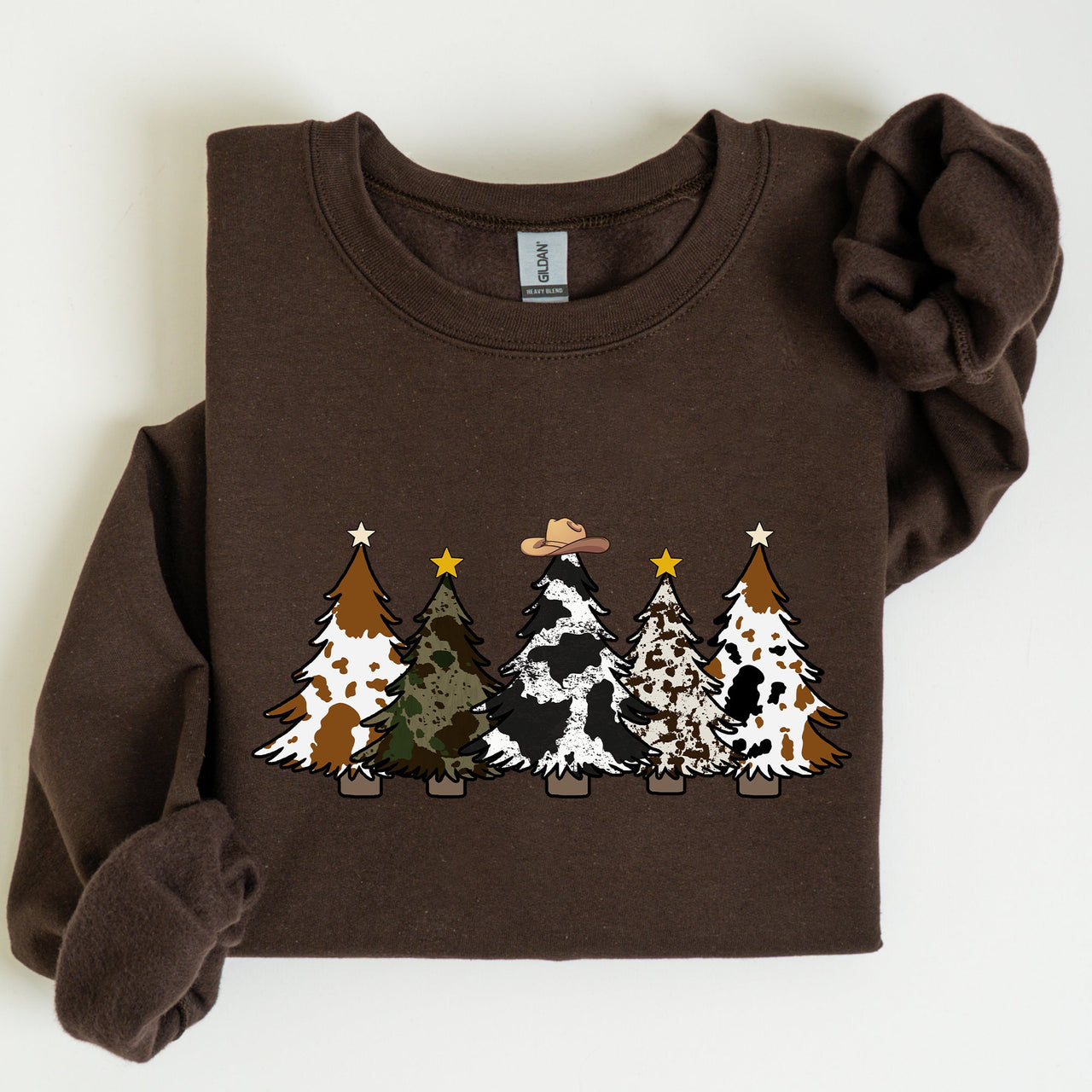 Cowboy Christmas Trees Winter Snow Santa Holiday Ranch Scene With Frosty Pines And Rustic Lodge Details Sweatshirt