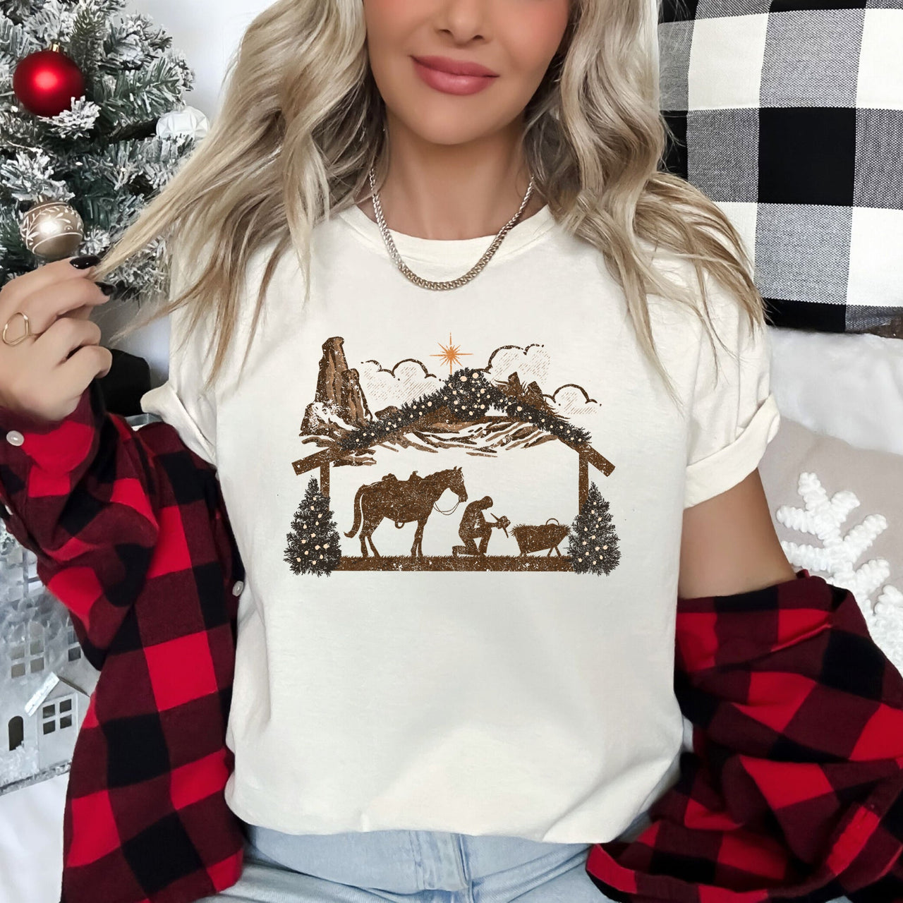 Cowboy Christmas Manger Nativity Scene Christian Religious Heritage Classic Graphic Tee