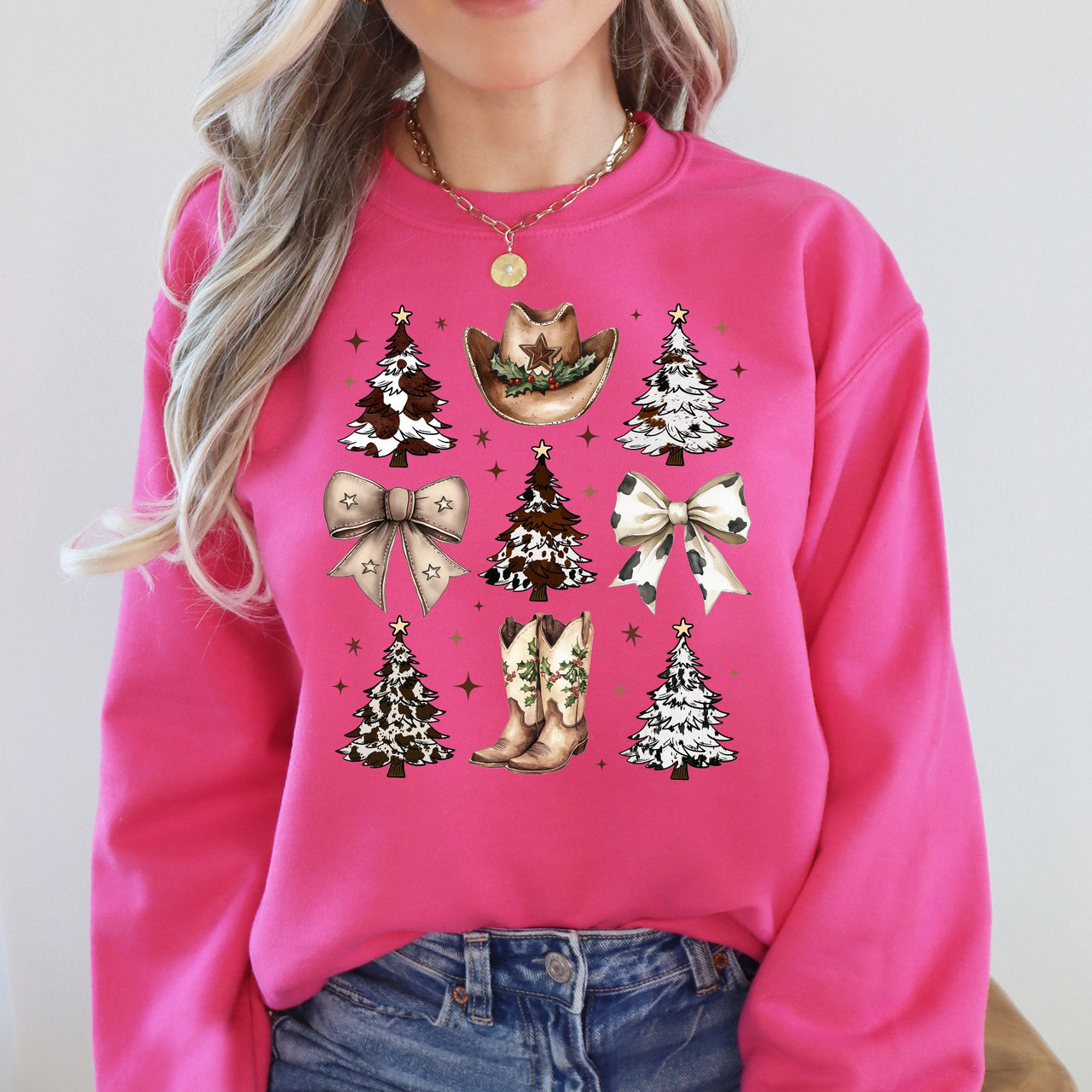 Cowboy Christmas Santa Western Trees Boots Hat Country Living Holiday Sweatshirt