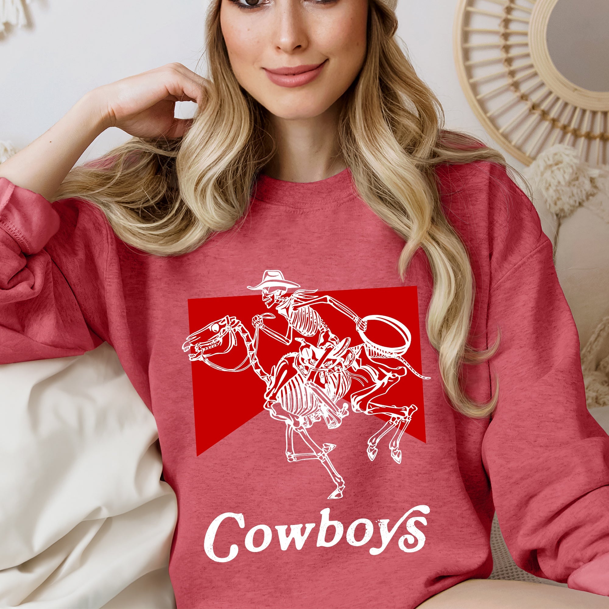 Cowboys Skeleton Horse Western Country Scene With Bold Vintage Graphic Sweatshirt