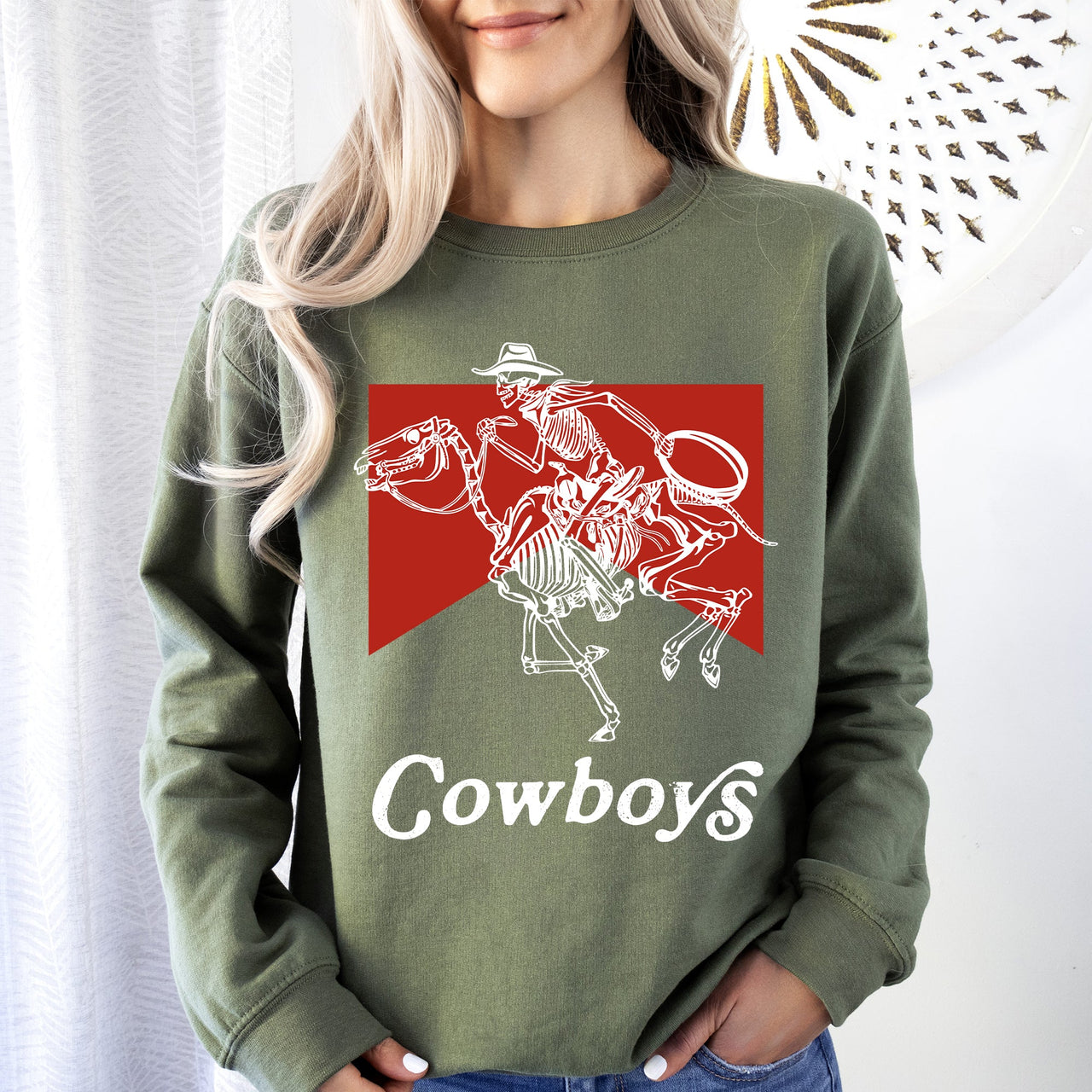 Cowboys Skeleton Horse Western Country Scene With Bold Vintage Graphic Sweatshirt