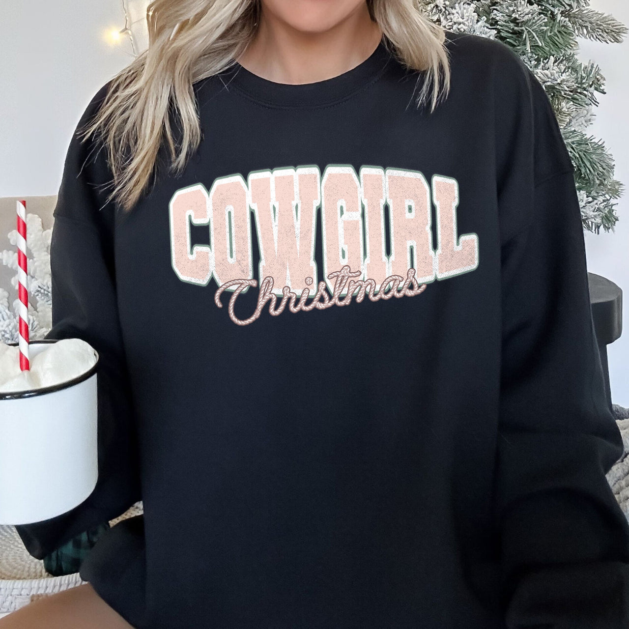 Cowgirl Christmas Retro Cozy Western Holiday Print Vintage Style Seasonal Sweatshirt