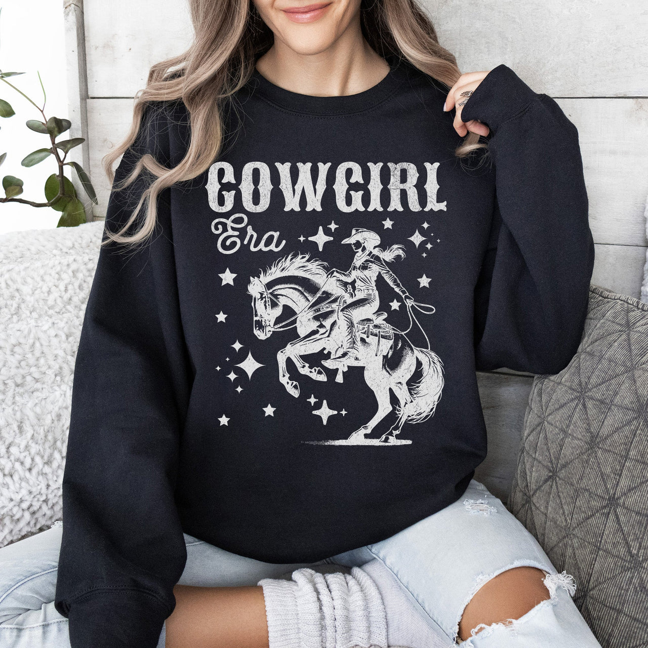 Cowgirl Era Inspiration Featuring Horse And Stars In A Retro Western Country Vibe Sweatshirt