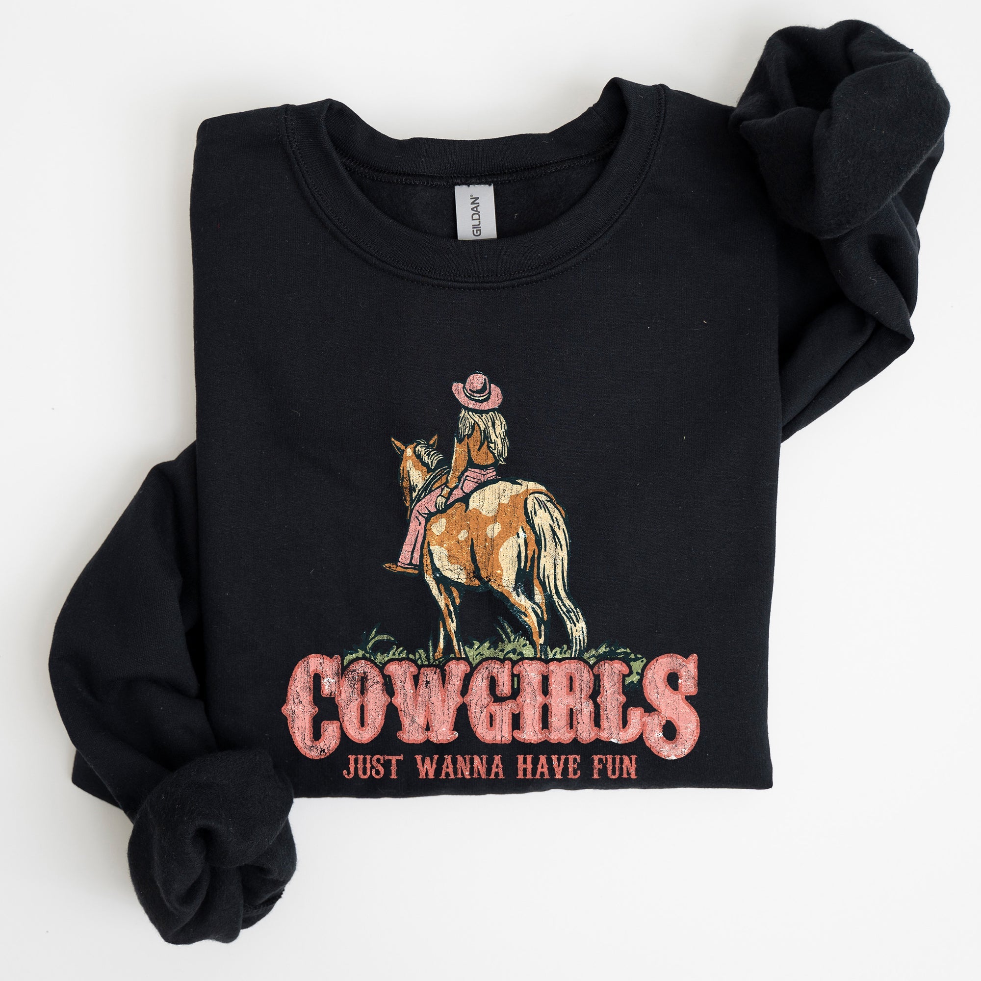 Cowgirl Just Want To Have Fun Western Horse Theme Vintage Inspired Ranch Life Cowgirl Spirit Sweatshirt