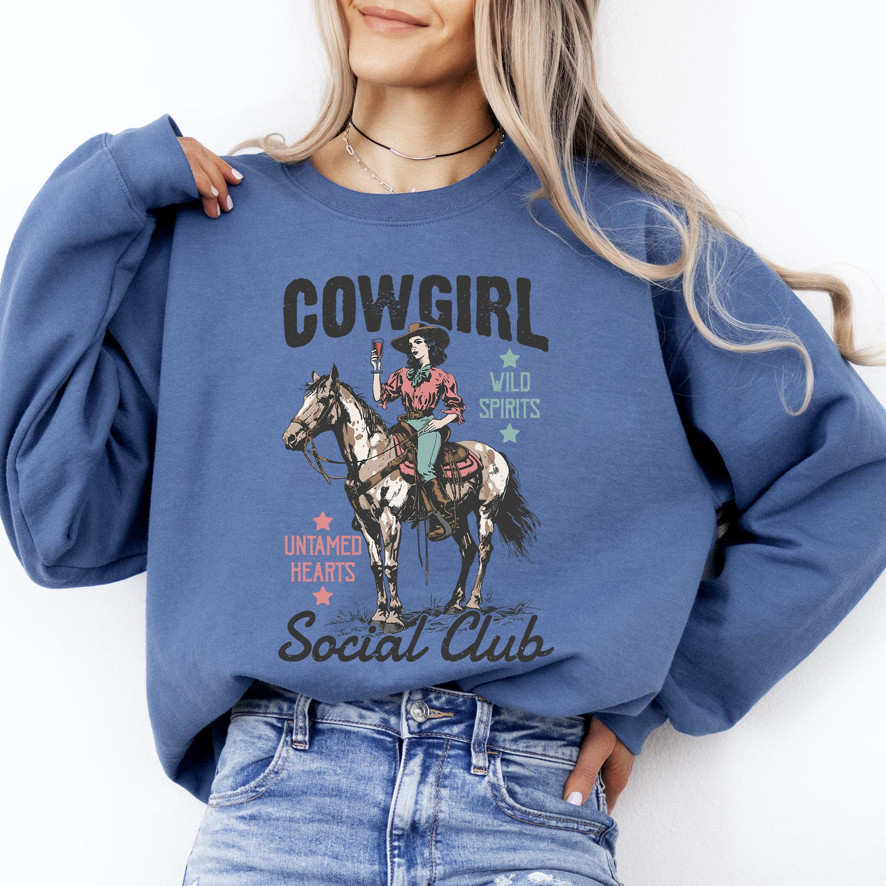 Cowgirl Social Club Western Country Horse Lovers Edition Deluxe Premium Graphic Sweatshirt