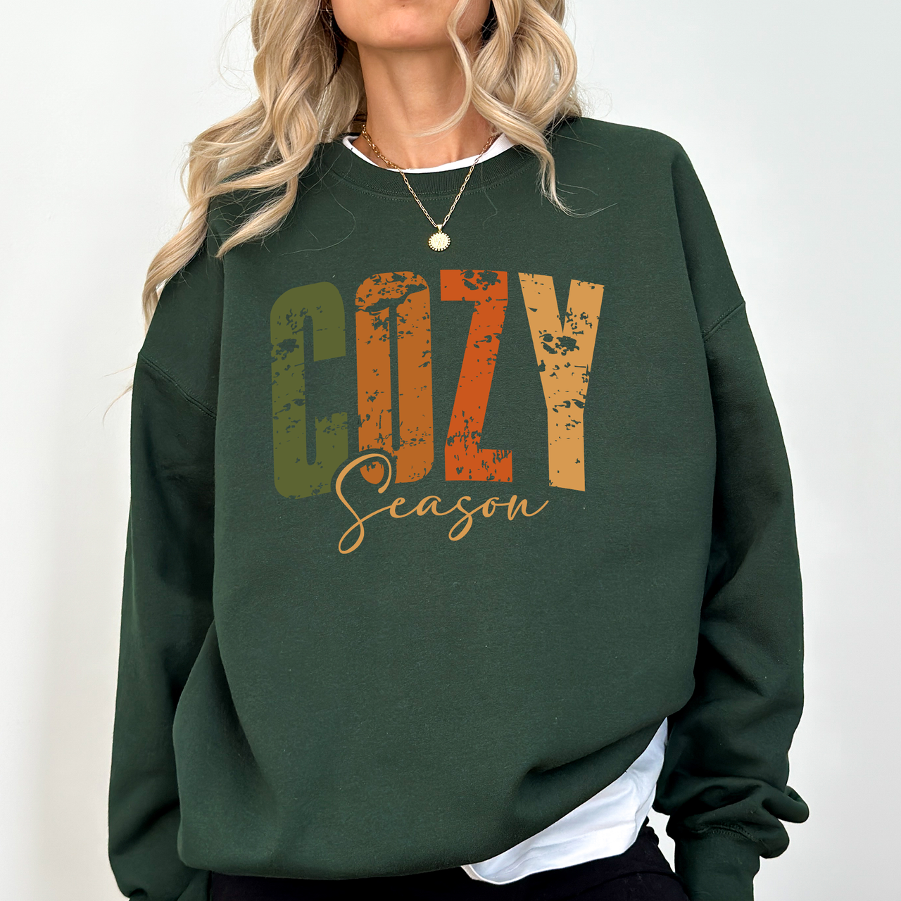 Cozy Season Fall Vibes Retro Varsity Autumn Pumpkin Floral Sunflower Motif Vintage Lettering Sweatshirt