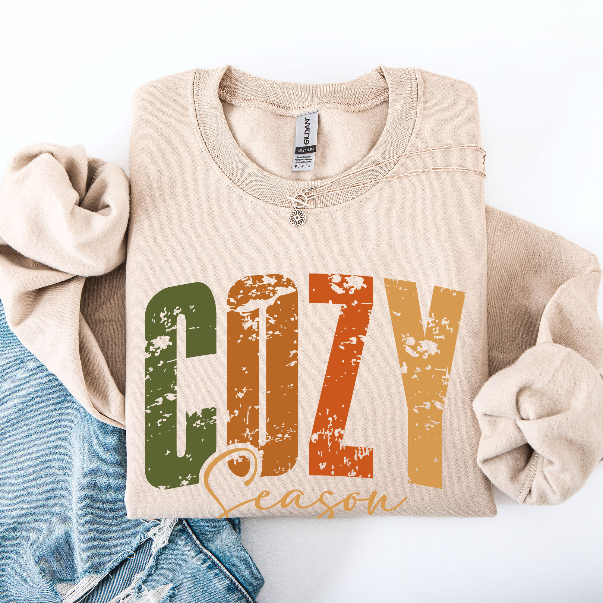 Cozy Season Fall Vibes Retro Varsity Autumn Pumpkin Floral Sunflower Motif Vintage Lettering Sweatshirt