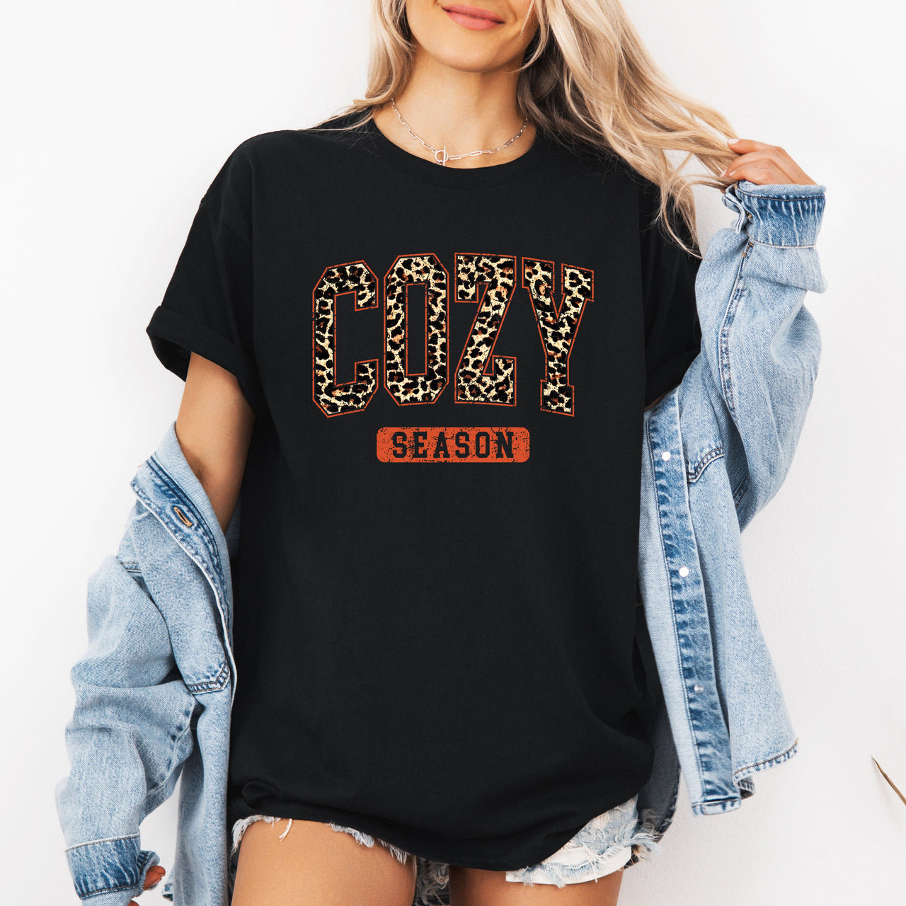Cozy Season Leopard Print Halloween Autumn Fall Cozy Wardrobe Must Have Graphic Tee