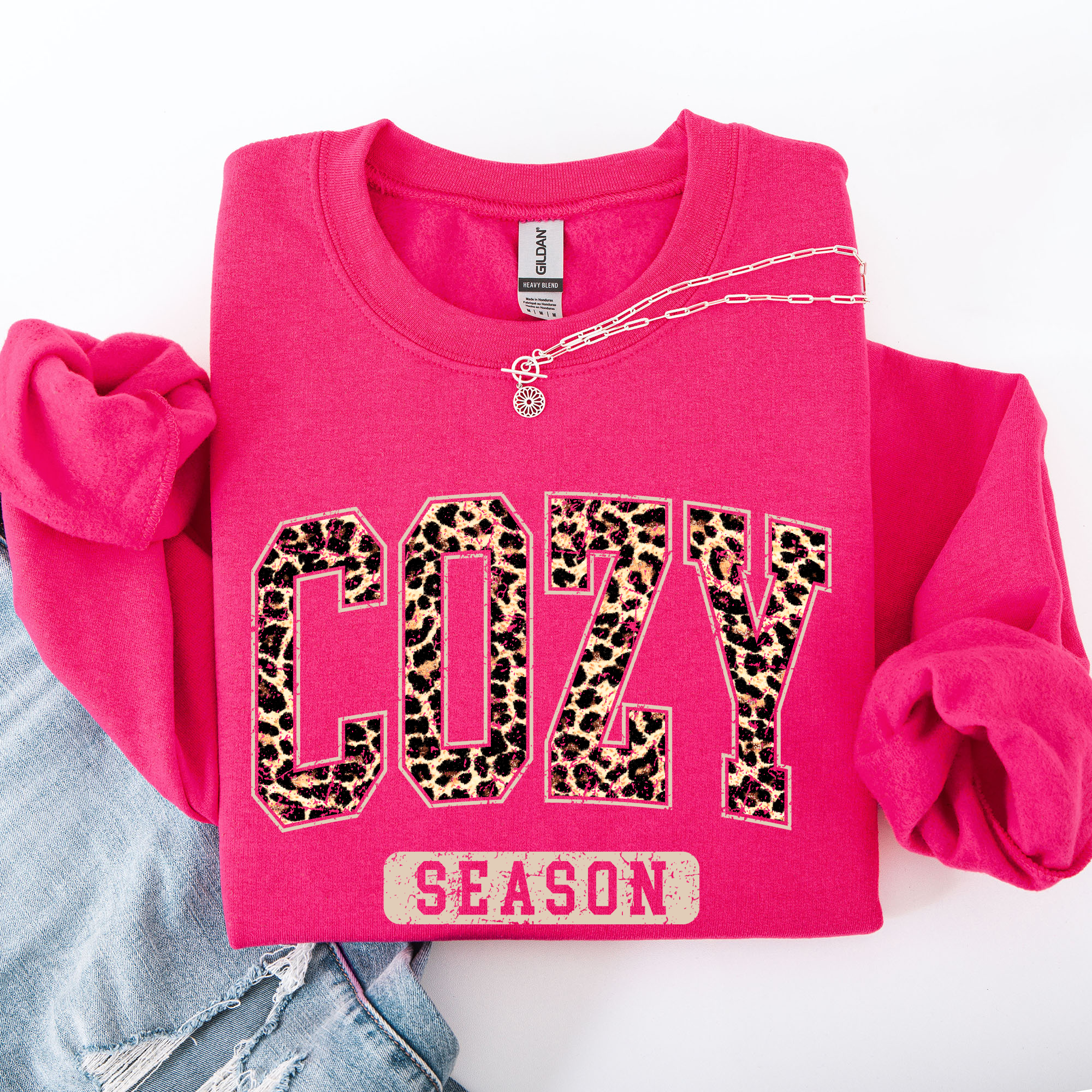 Cozy Season Leopard Print Autumn Florals Sunflowers Pumpkins Halloween Inspired Sweatshirt